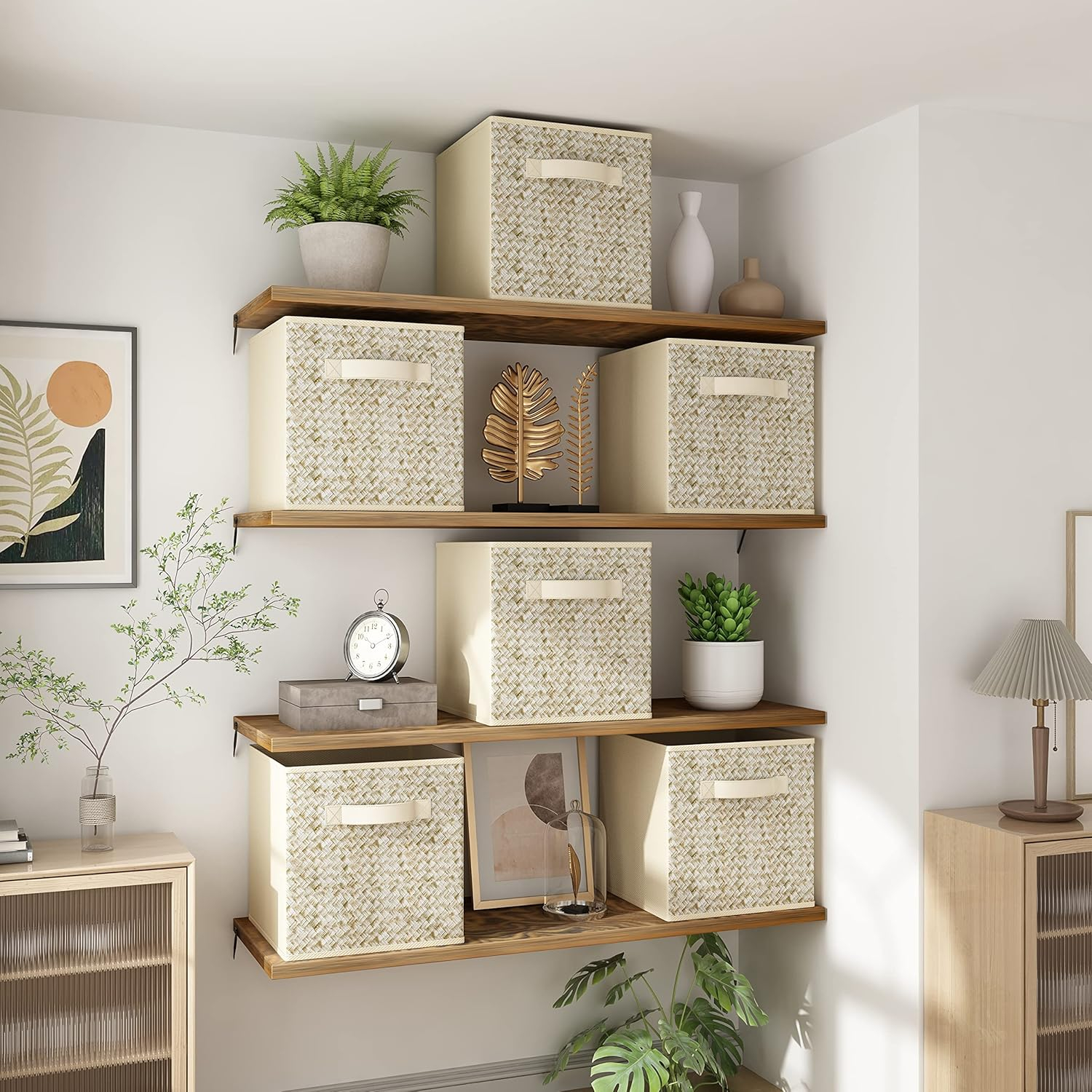 Wisdom Star 6 Pack Fabric Storage Cubes with Handle, Foldable 13x13x15 Inch Cube Storage Bins, Storage Baskets for Shelves, Storage Boxes for Organizing Closet Bins