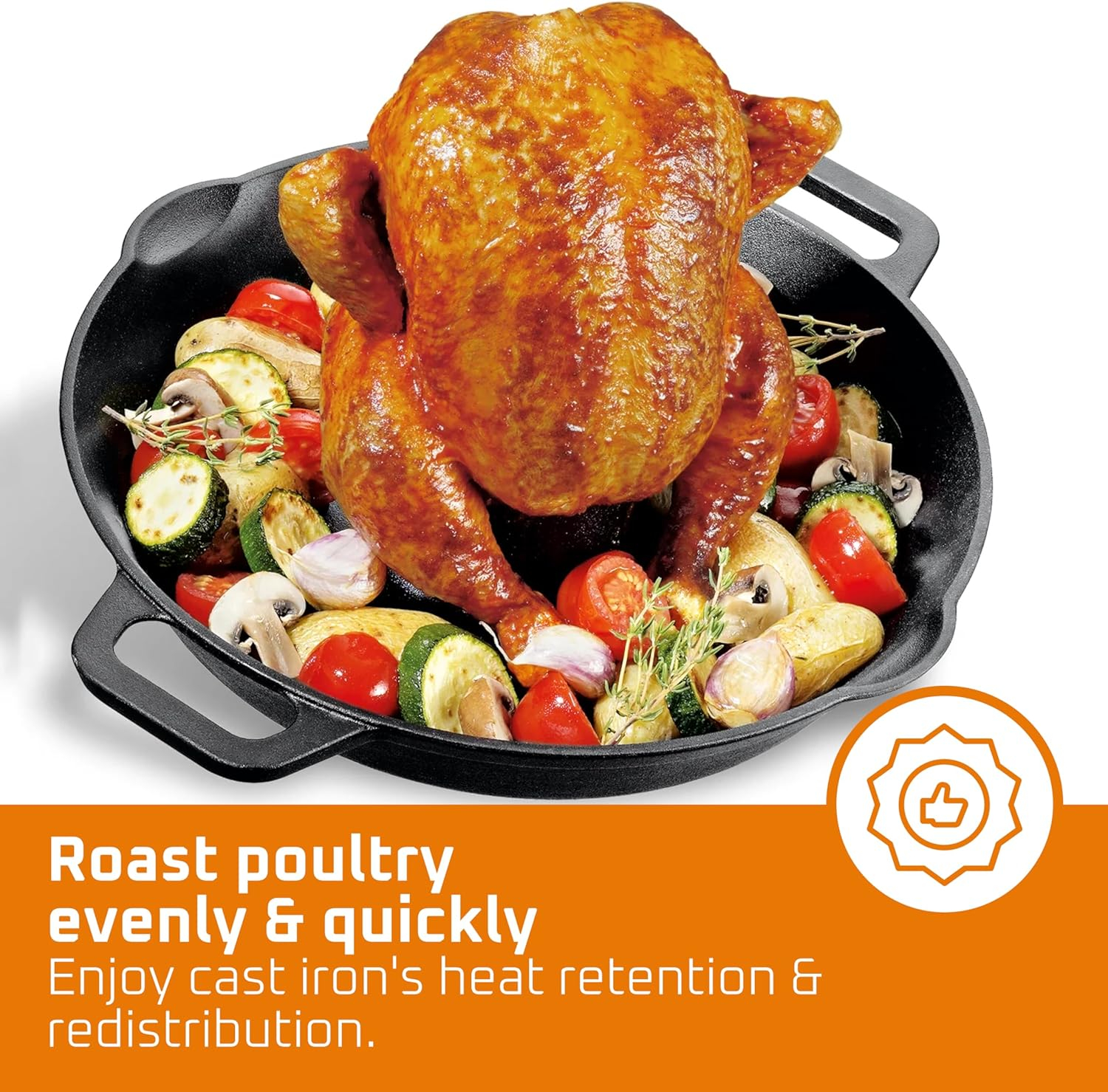 Bruntmor Pre-Seasoned Cast Iron Chicken Roaster Turkey Roasting Pan Use in Oven, Stove