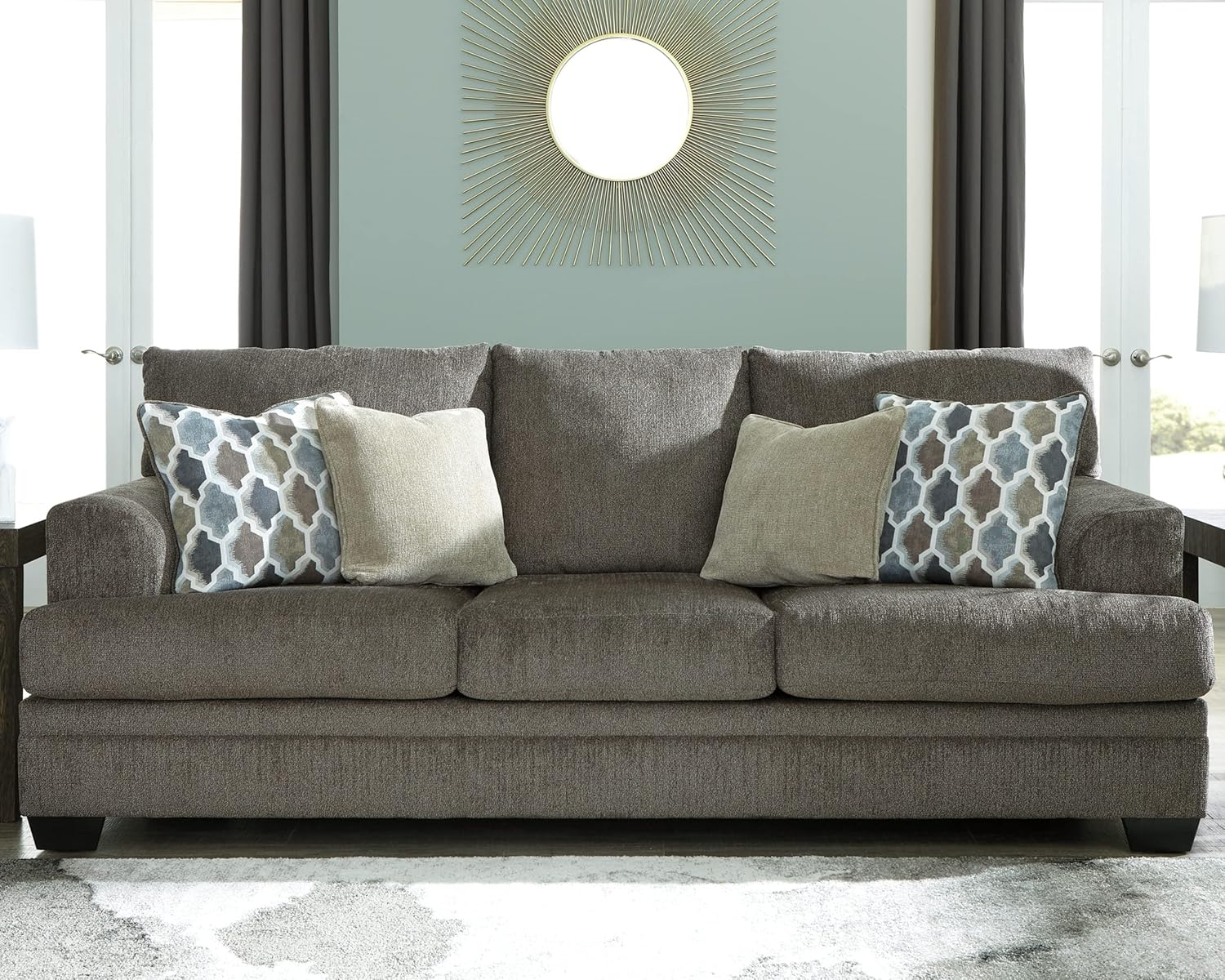 Contemporary 92'' Gray Fabric Queen Sofa with Removable Cushions