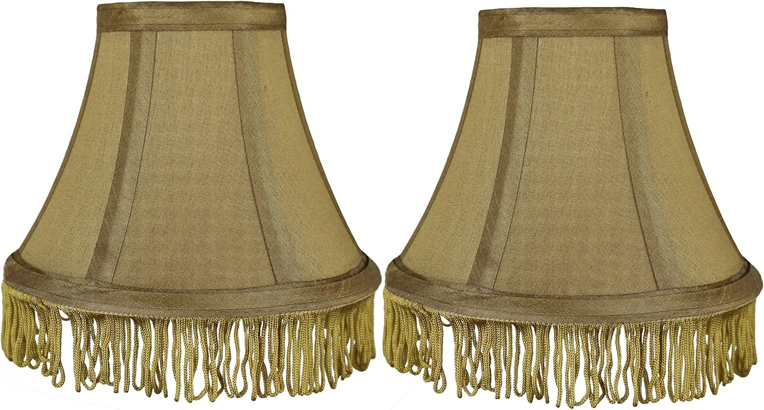 Urbanest Silk Bell Lamp Shade, 5x9x7", Gold With Gold Fringe, Set of 2