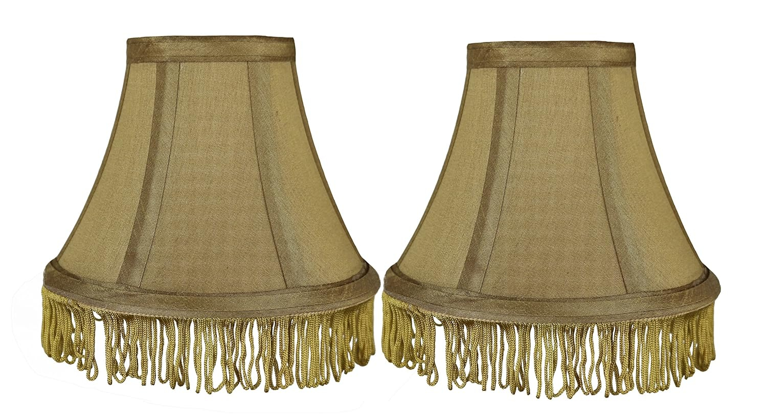 Urbanest Silk Bell Lamp Shade, 5x9x7", Gold With Gold Fringe, Set of 2