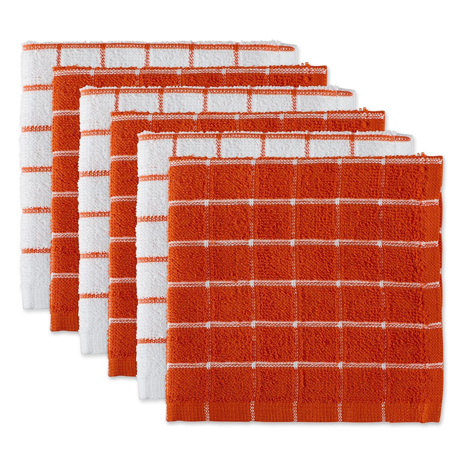 Spice Orange and White Cotton Terry Dishcloth Set, 12x12, 6 Piece