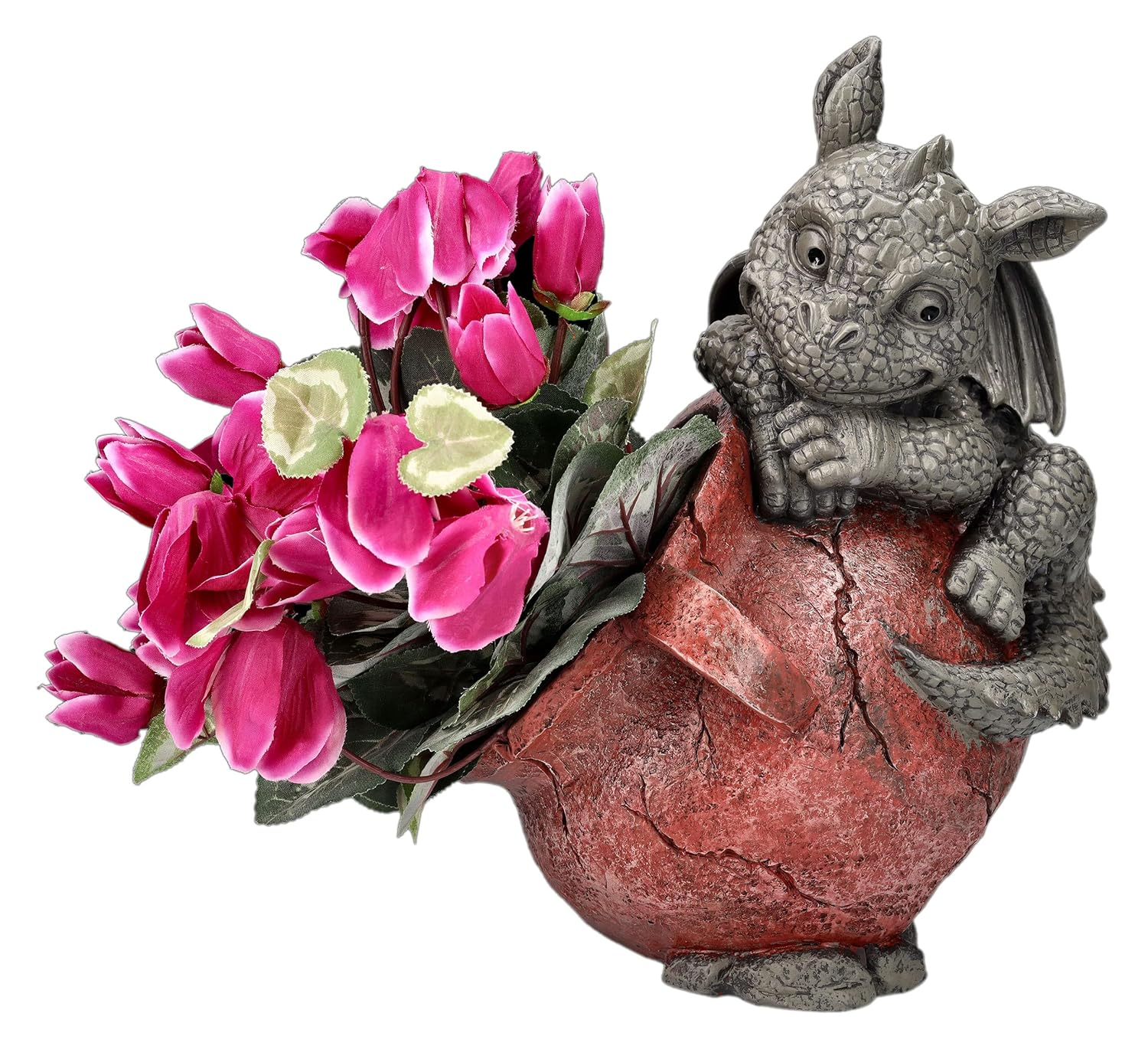 Playful Garden Dragon Planter Garden Display Decorative Accent Sculpture Stone Finish 10 Inch Tall