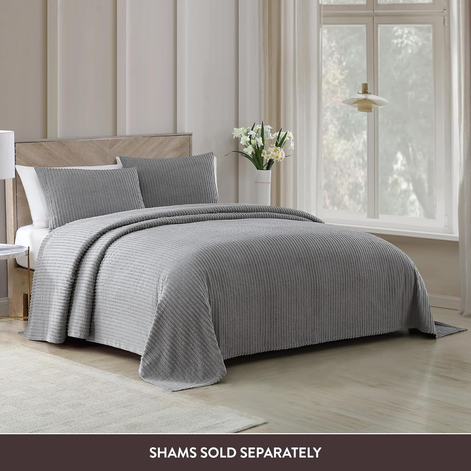 Gray Twin Cotton Channel Chenille Bedspread Set