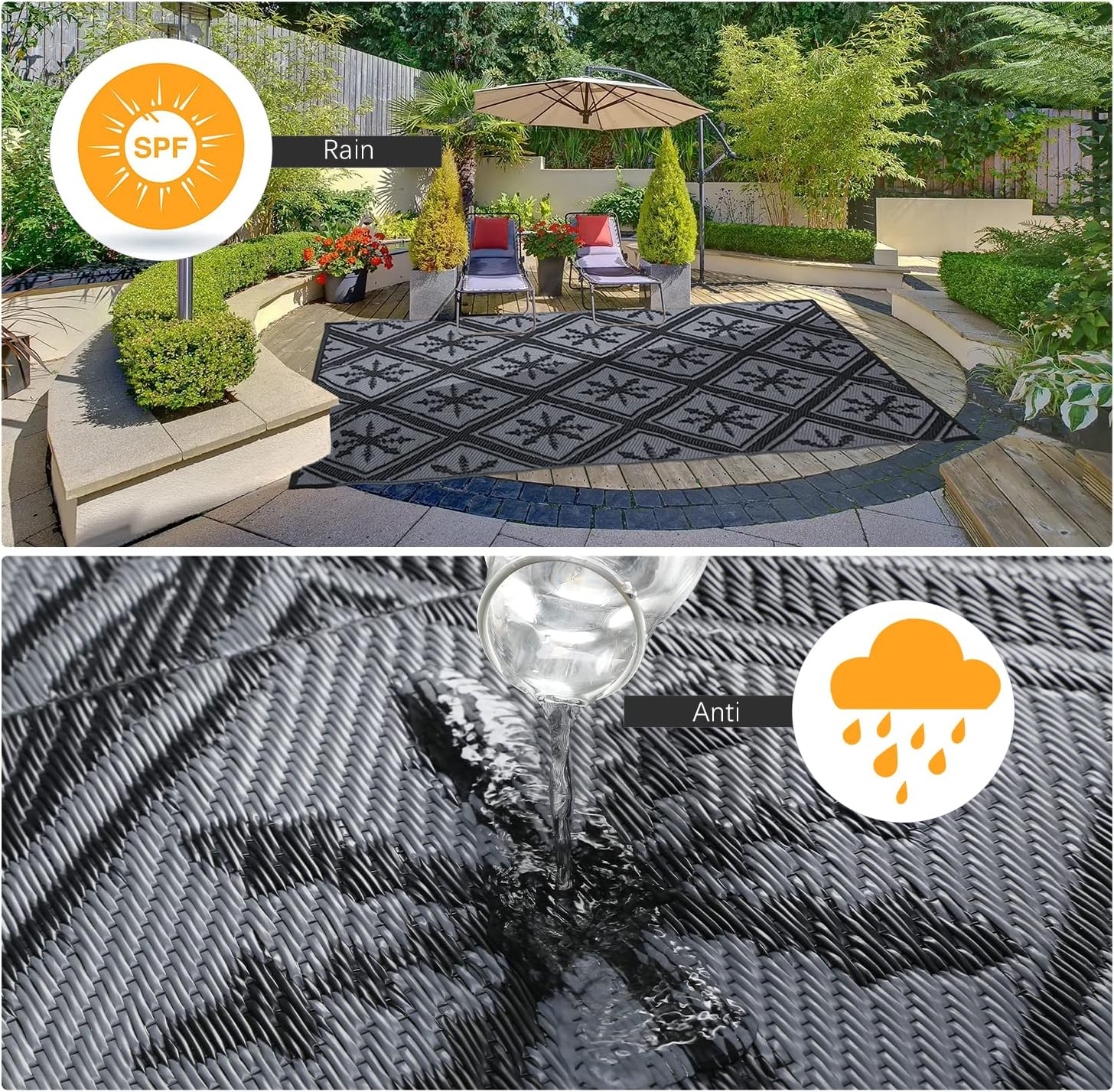 8x10 ft Waterproof Outdoor Rugs, Portable Lightable Plastic Straw RV Rug Floor Mat Area Rugs for Patio,Backyard, Camping