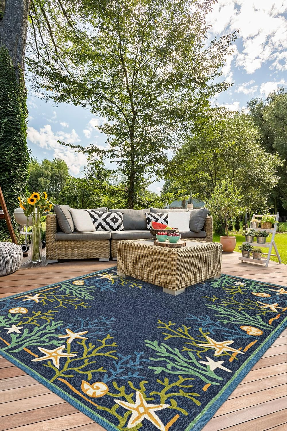 Couristan Outdoor Escape Sea Water Indoor / Outdoor Area Rug, Ocean Blue-Aqua, 3'6" x 5'6"