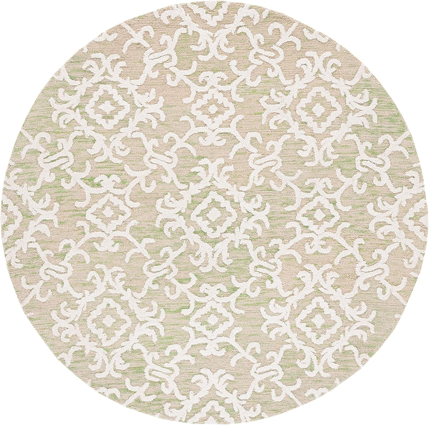 SAFAVIEH Blossom Cletus Geometric Wool Area Rug, Light Green/Ivory, 6' x 6' Round