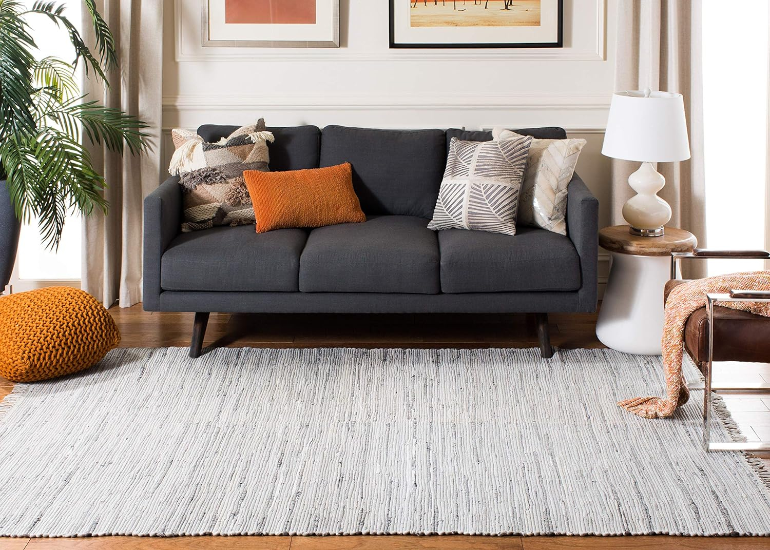 SAFAVIEH Rag Robynne Striped Cotton Area Rug, Grey, 10' x 14'