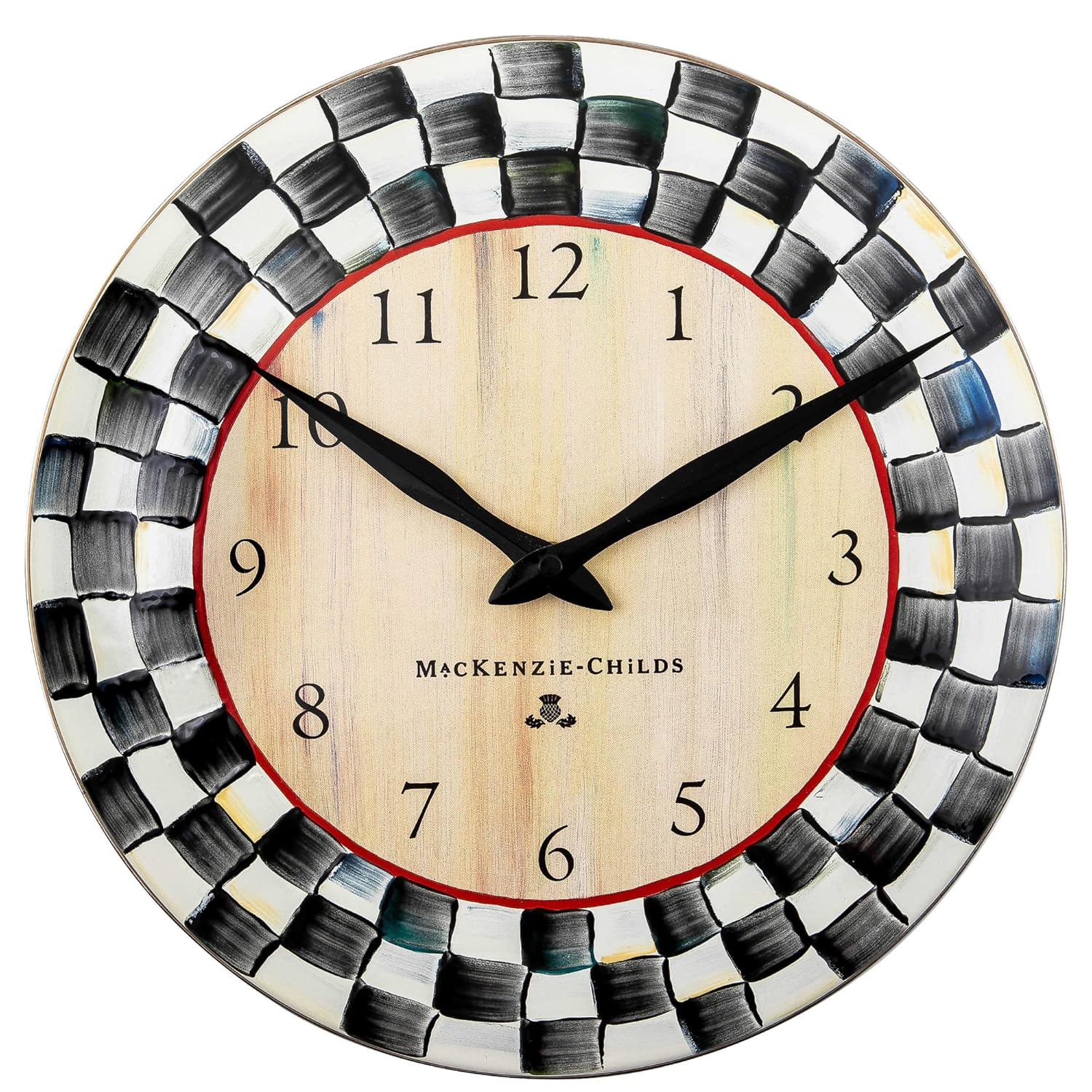 Black-and-White Courtly Check Hand-Painted Steel Wall Clock