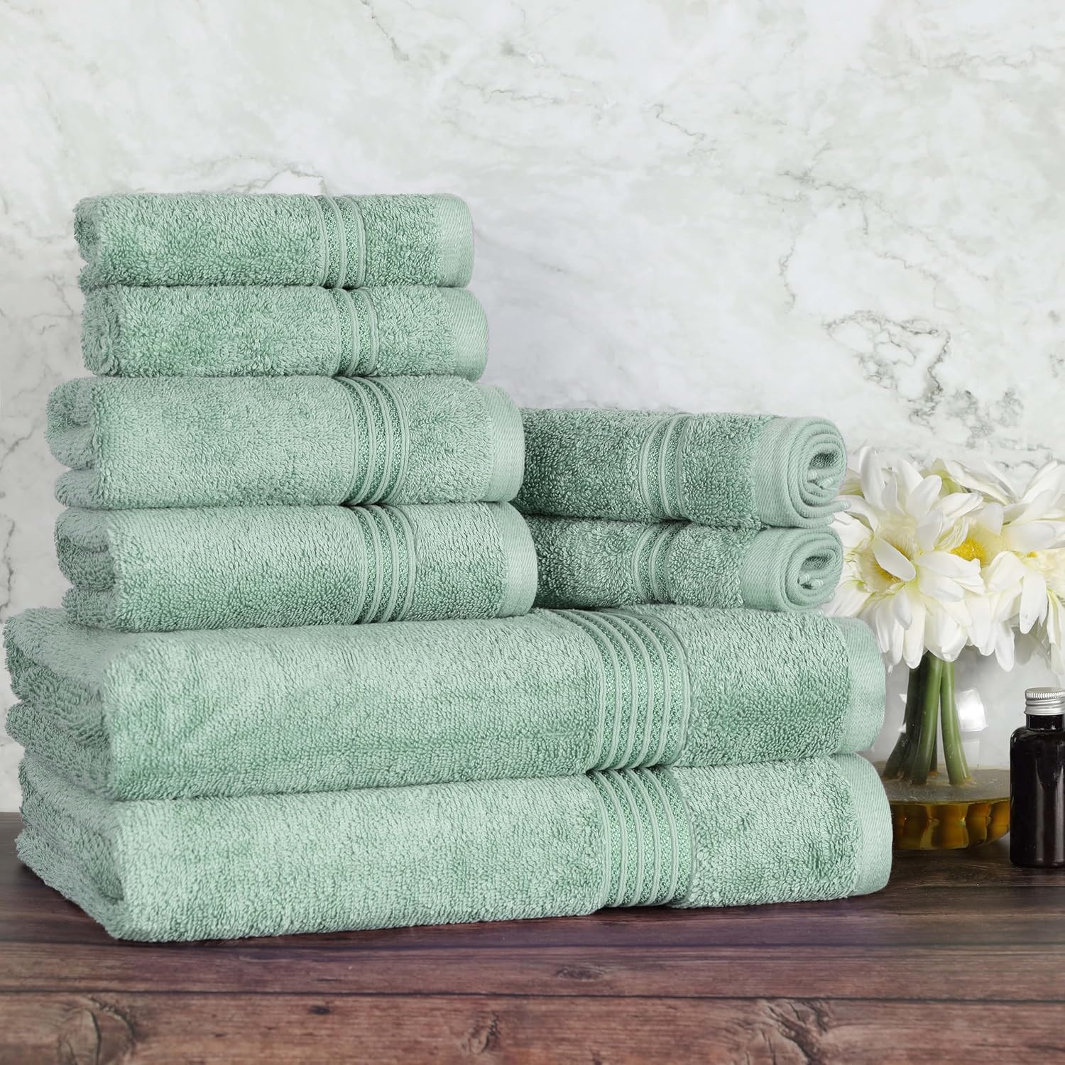 Superior Egyptian Cotton Absorbent 8-Piece Sage Towel Set
