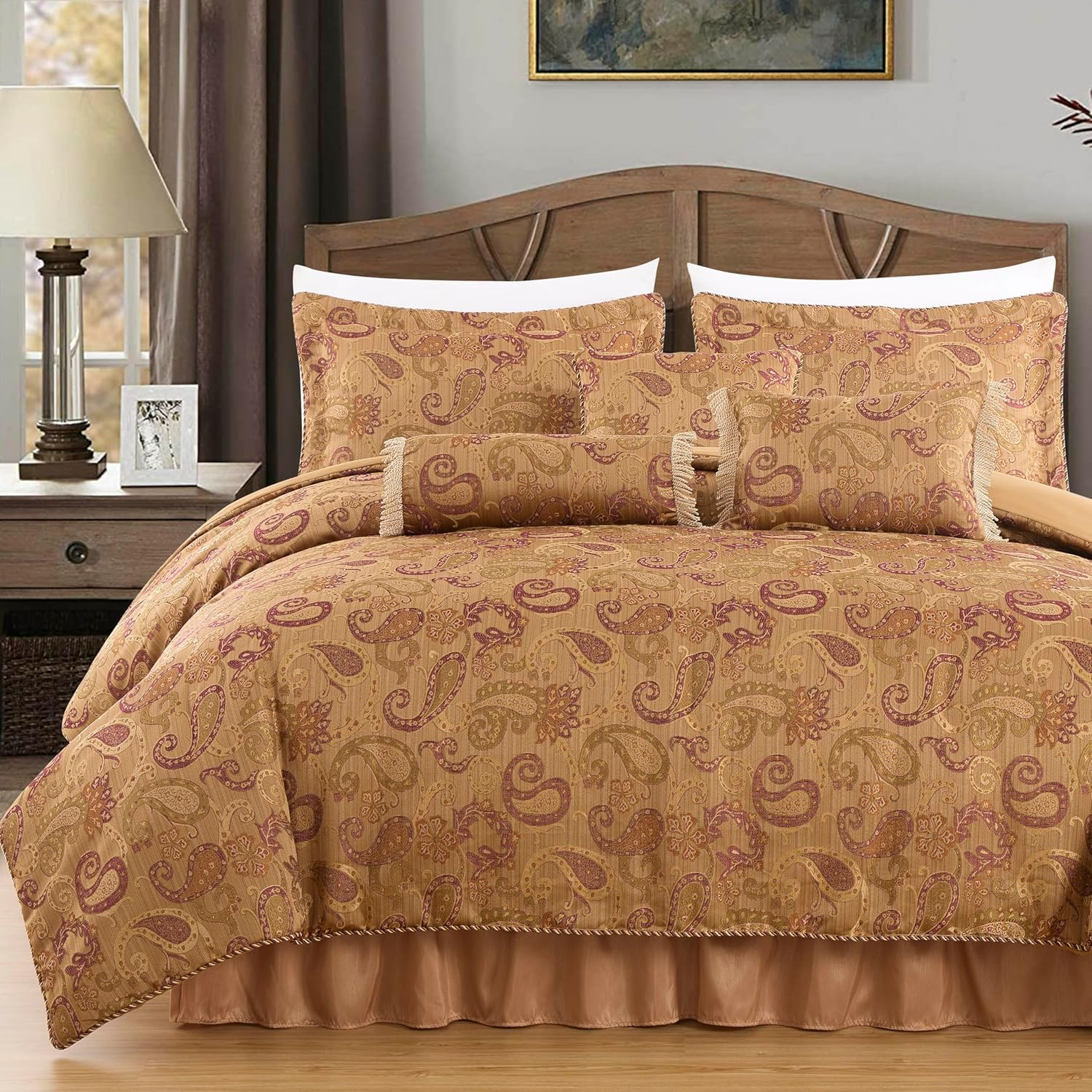 Chezmoi Collection Adelle 7-Piece Multi-Color Paisley Jacquard Comforter Set, King