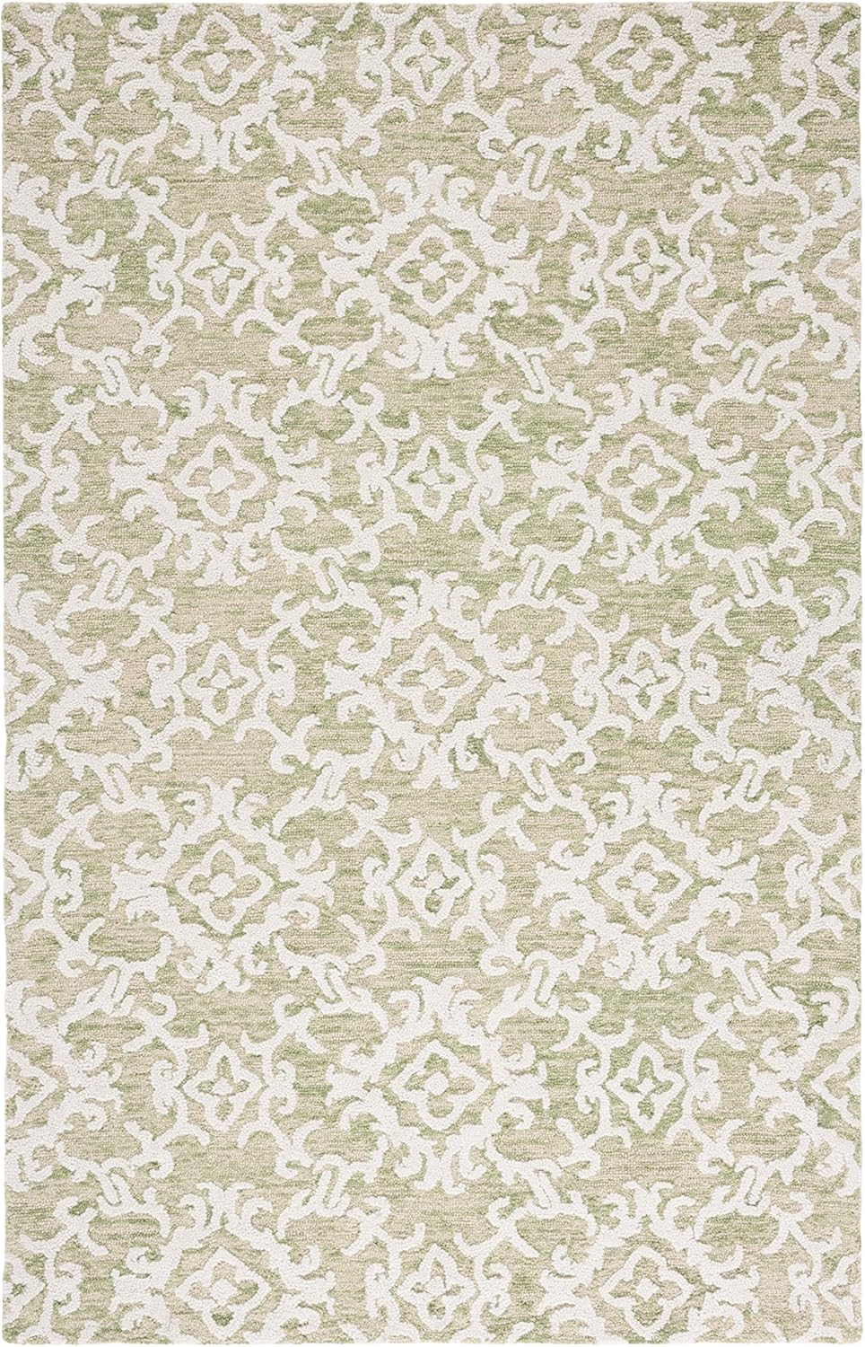 Light Green and Ivory Floral Wool 9' x 12' Handmade Tufted Area Rug