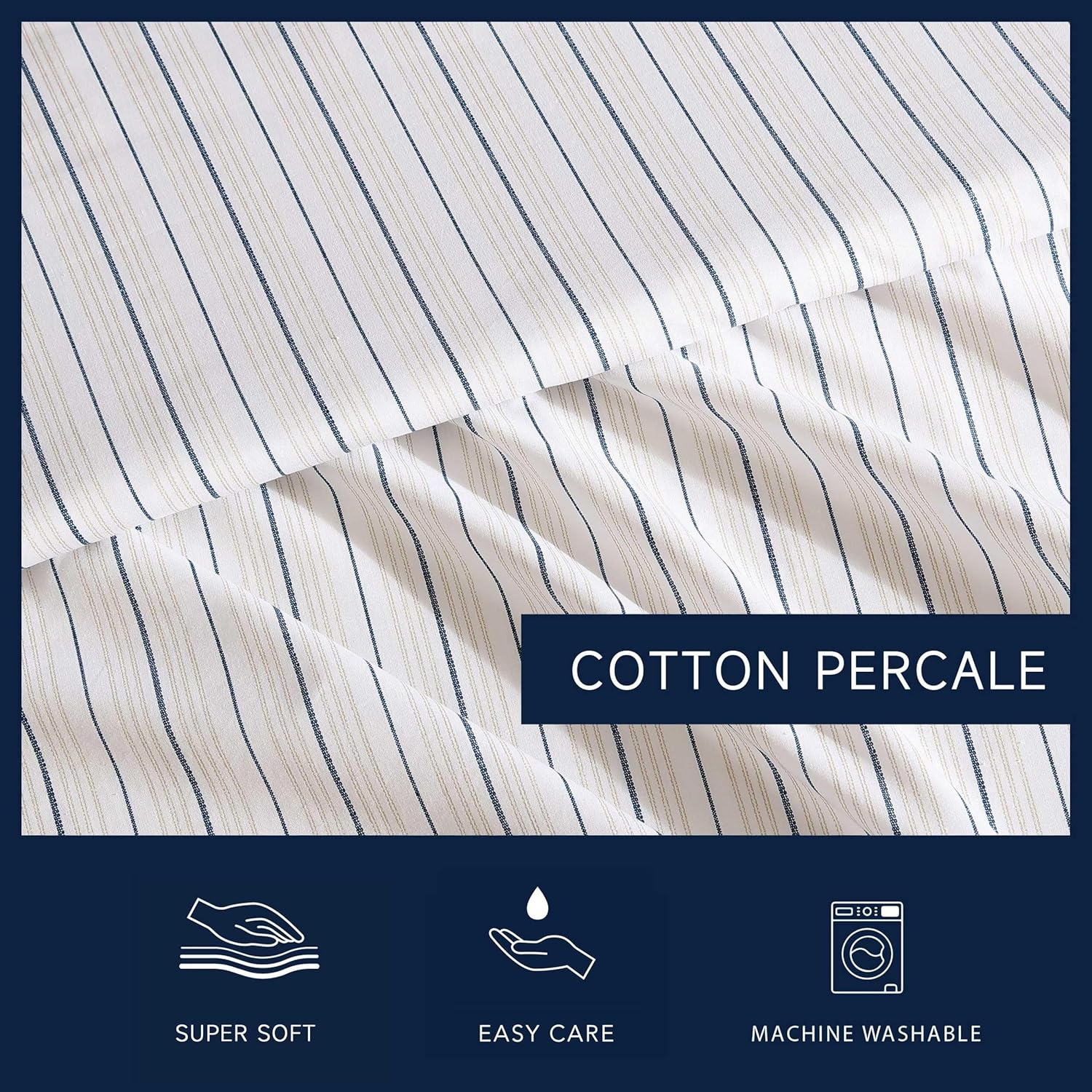 Full Size Sable Heather Cotton Percale Stripe Sheet Set