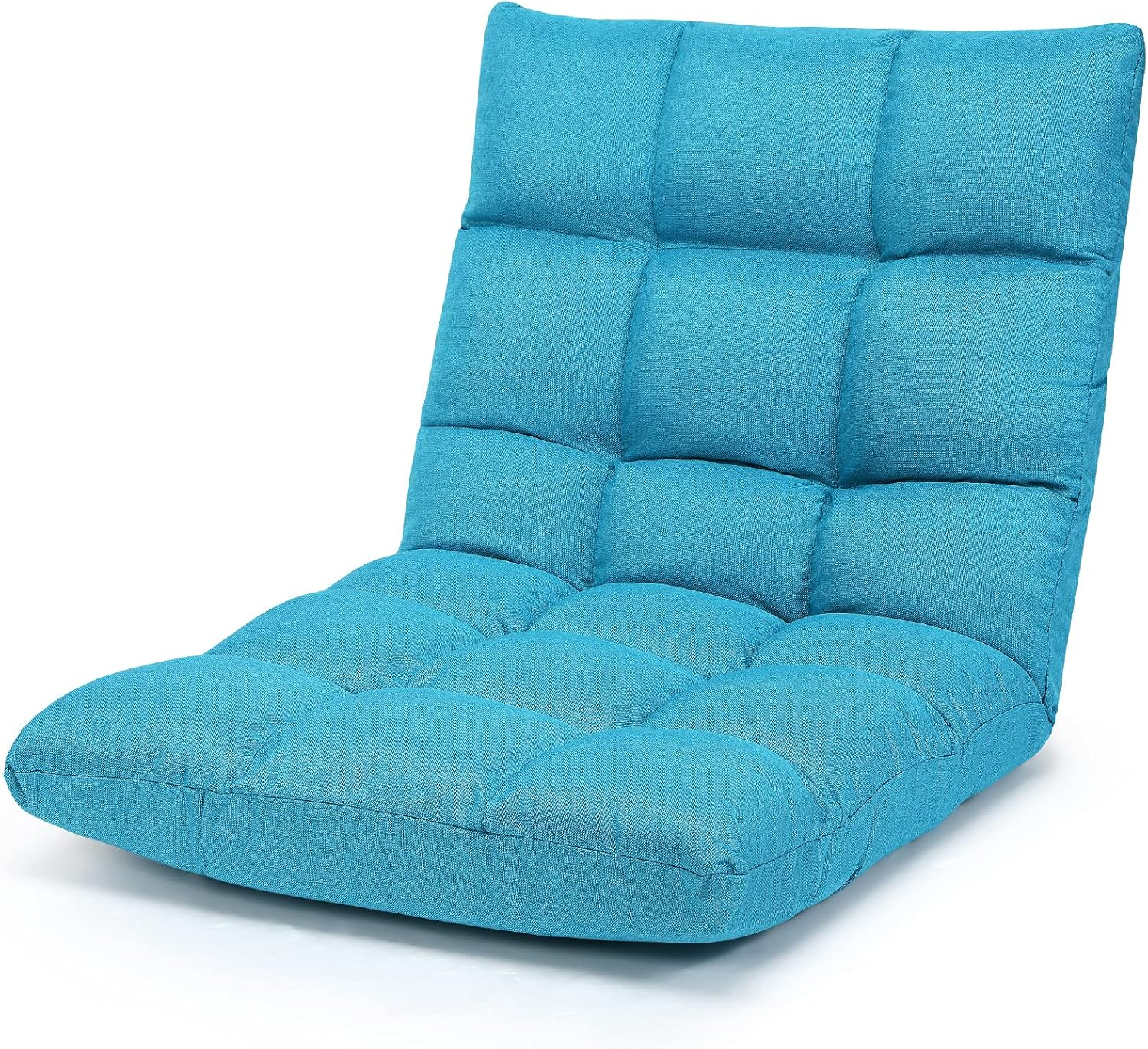 Giantex Adjustable Floor Gaming Sofa Chair w/14-Position, Cushioned Folding Lazy Reclinerw/High Resilience Sponge, Sleeper Bed Couch Recliner(Peacock Blue)