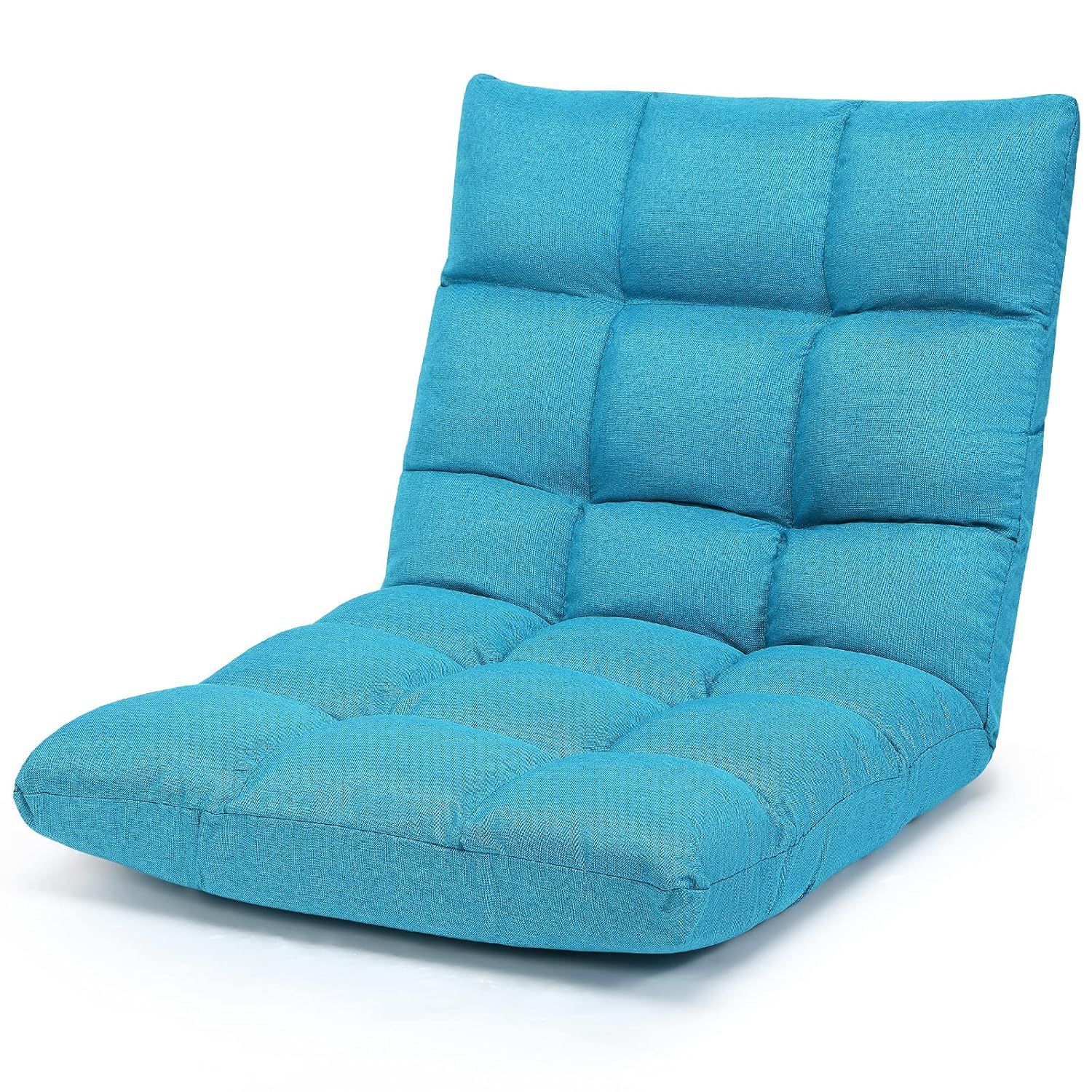 Giantex Adjustable Floor Gaming Sofa Chair w/14-Position, Cushioned Folding Lazy Reclinerw/High Resilience Sponge, Sleeper Bed Couch Recliner(Peacock Blue)