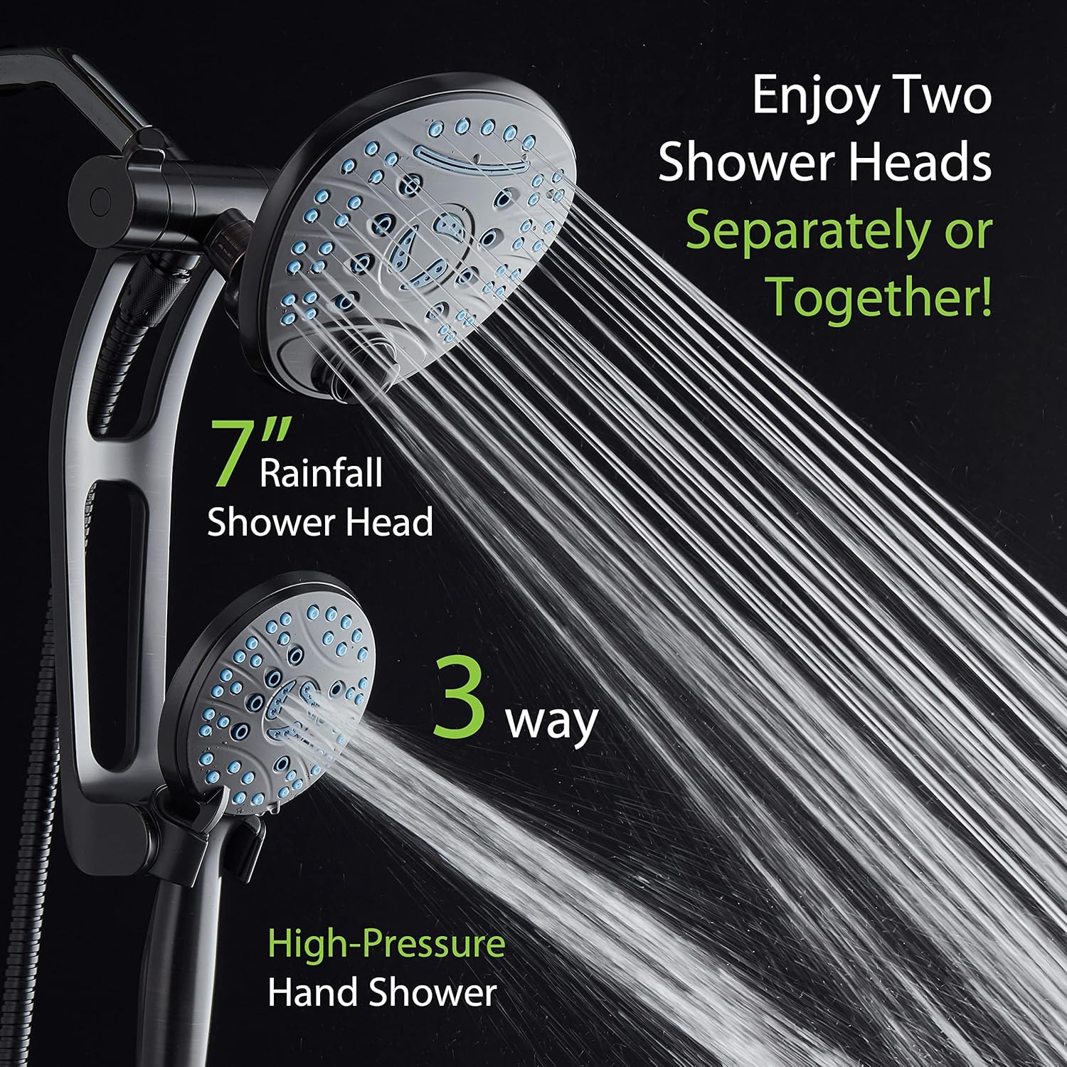 Hotel Spa AquaCare As-Seen-On-TV High Pressure Handheld/Rain 80-mode 3-way Shower Head Combo with Adjustable Arm - Anti-clog Nozzles, Tub & Pet Power Wash, 6 ft. Hose, ORB Bronze Finish