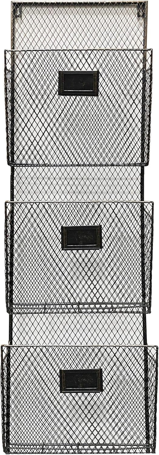 Three-Tier Black and Copper Metal Wall File Holder