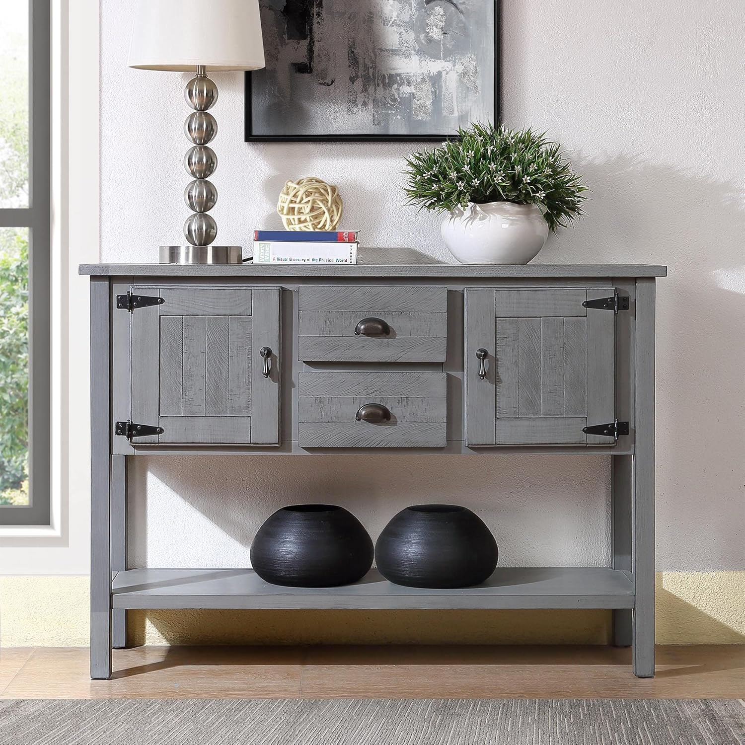 Solid Wood Farmhouse Console Table Sofa Table with Storage Drawers and Shelves for Storage Entry Hallway Foyer Sofa Side Table(48" Gray)