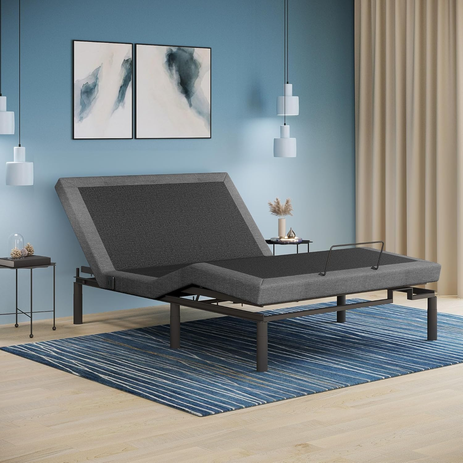 Gray Adjustable Queen Metal Frame Bed with Wireless Remote