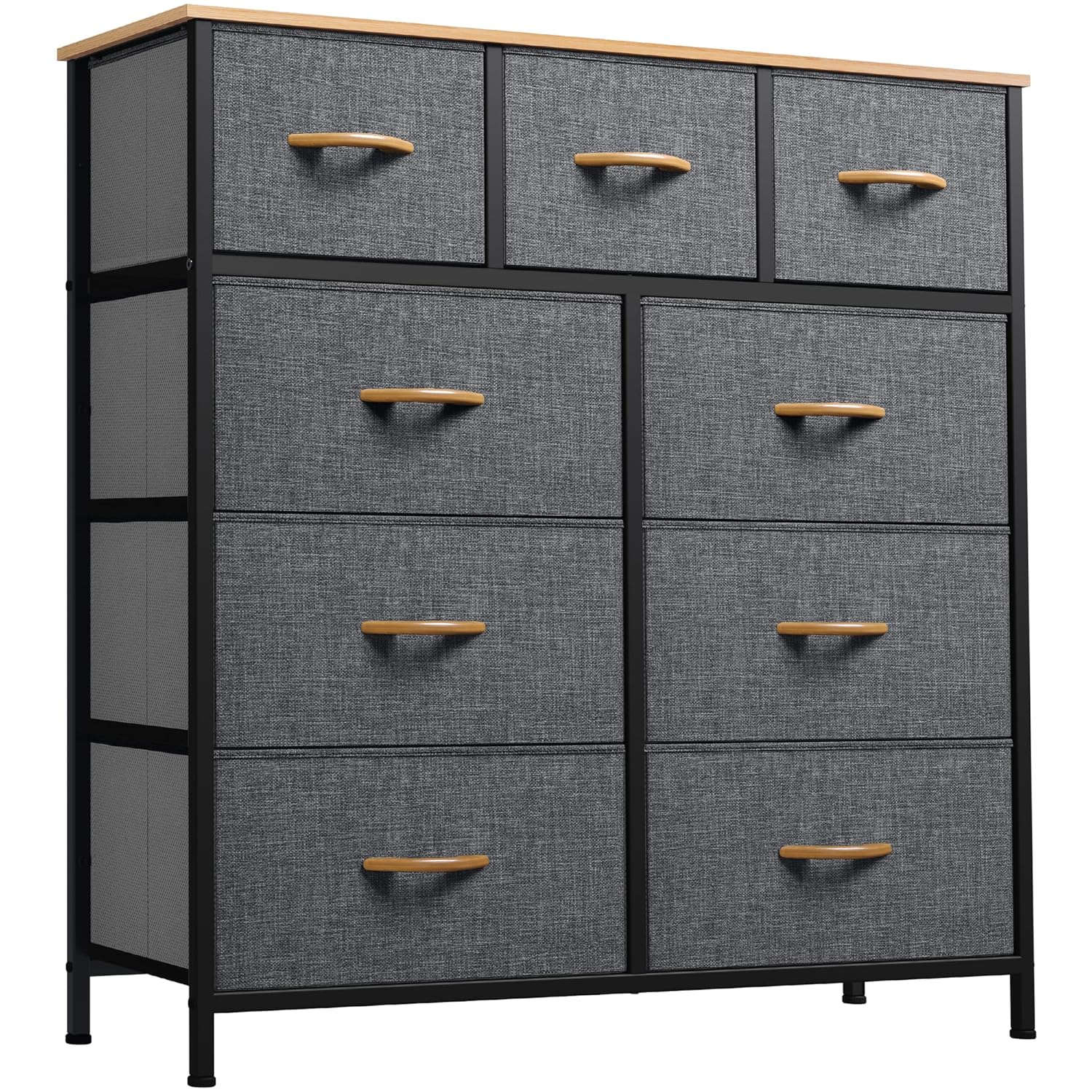 YITAHOME Dresser for Bedroom with 9 Drawers, Fabric Storage Dresser, Closet & Chest of Drawers for Living Room, Closets - Sturdy Steel Frame, Wooden Top & Easy Pull Fabric Bins(Dark Grey)
