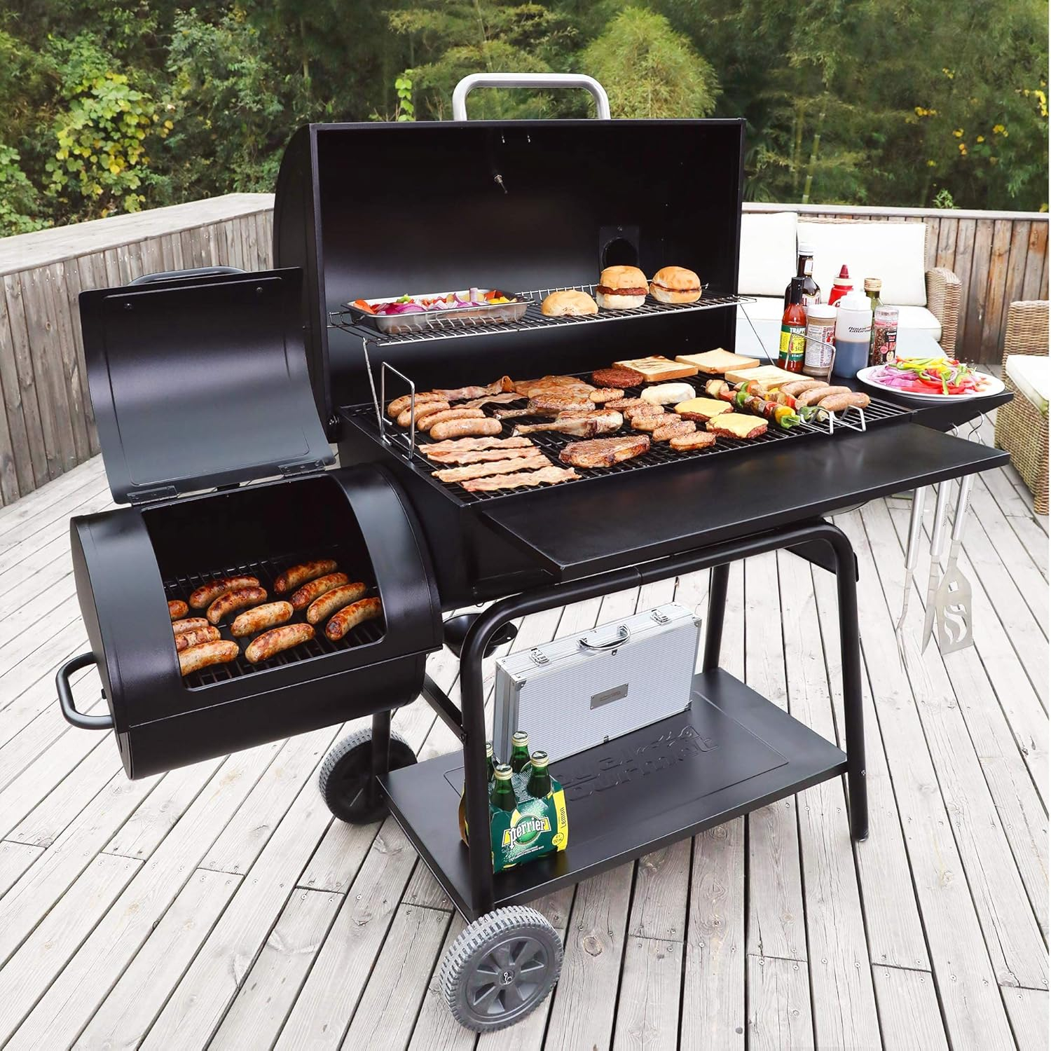 Royal Gourmet Black Steel Charcoal Grill with Offset Smoker