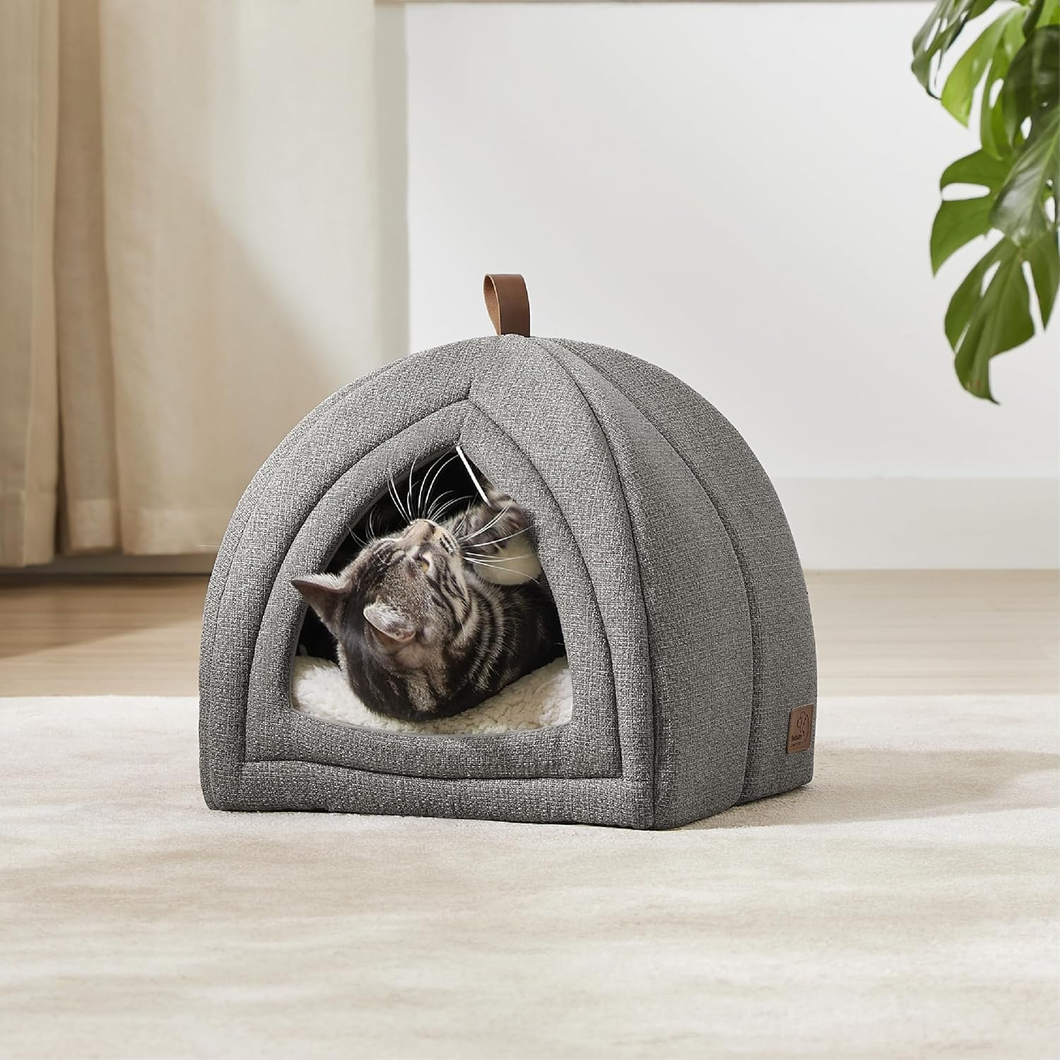 Bedsure Cat Beds for Indoor - 2 in 1 Cat Cave House Tent for Kittens and Small Pets with Removable Washable Cushioned Pillow, Foldable Kitten Hideaway with Non-Slip Bottom, Grey, 16 inches
