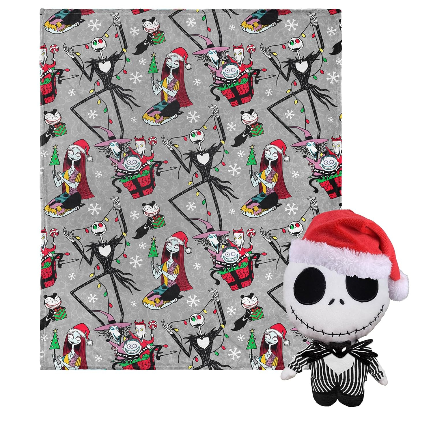Northwest Character Hugger Pillow & Silk Touch Throw Blanket Set, 40" x 50", The Nightmare Before Christmas Freaky Festivities
