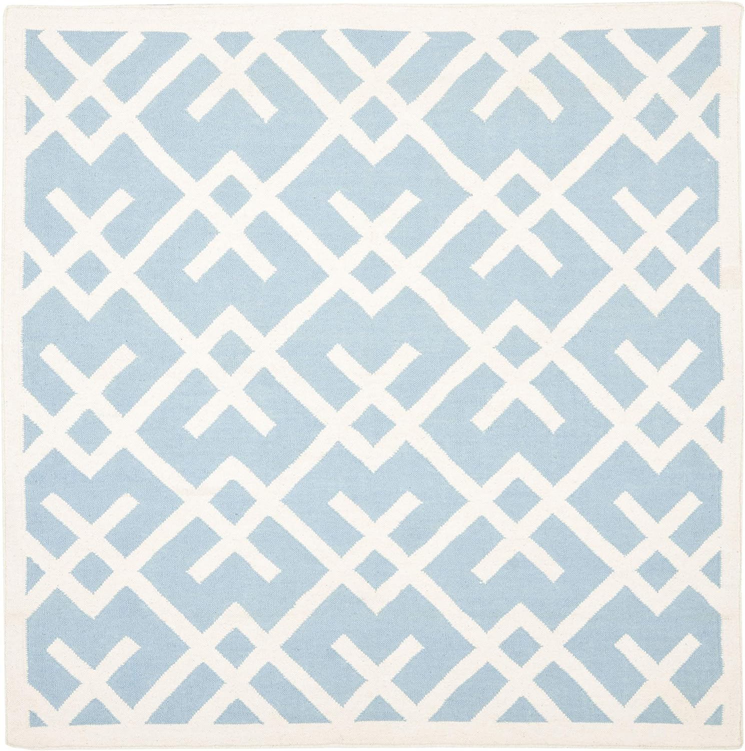 SAFAVIEH Dhurries Collection 8' Square Light Blue/Ivory DHU552B Handmade Flatweave Premium Wool Area Rug
