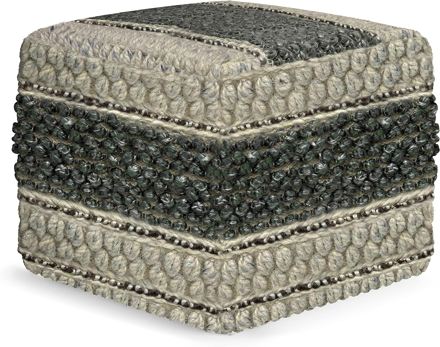 Grady Green and Natural Handloom Woven Square Pouf