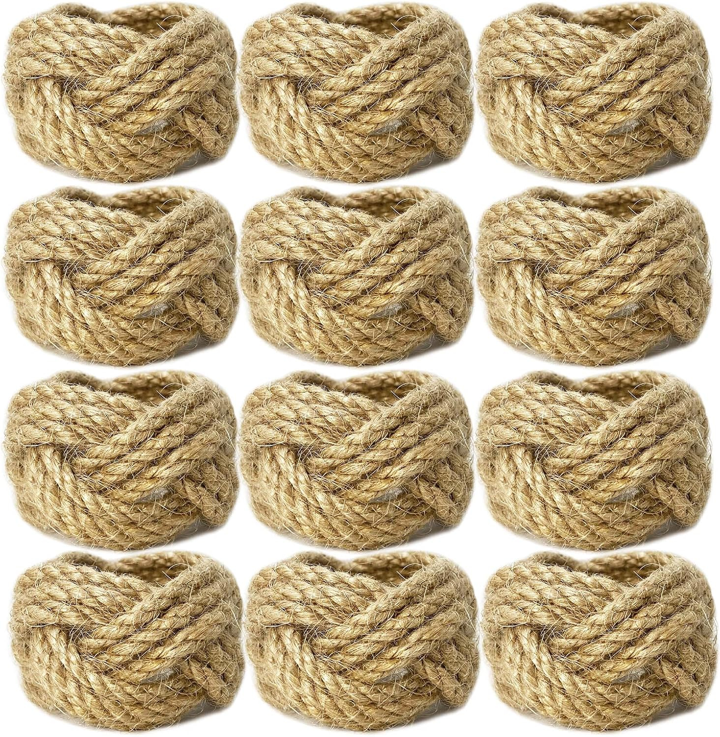 Woven Napkin Rings Set of 12 Farmhouse Napkin Rings Bulk Burlap Jute Napkin Rings for Dinning Table, Nautical Napkin Rings Table Decor for Party Gathering Banquet Wedding Birthday Natural
