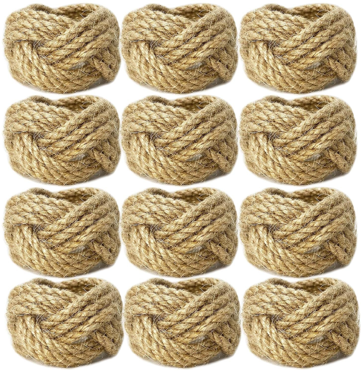 Woven Napkin Rings Set of 12 Farmhouse Napkin Rings Bulk Burlap Jute Napkin Rings for Dinning Table, Nautical Napkin Rings Table Decor for Party Gathering Banquet Wedding Birthday Natural