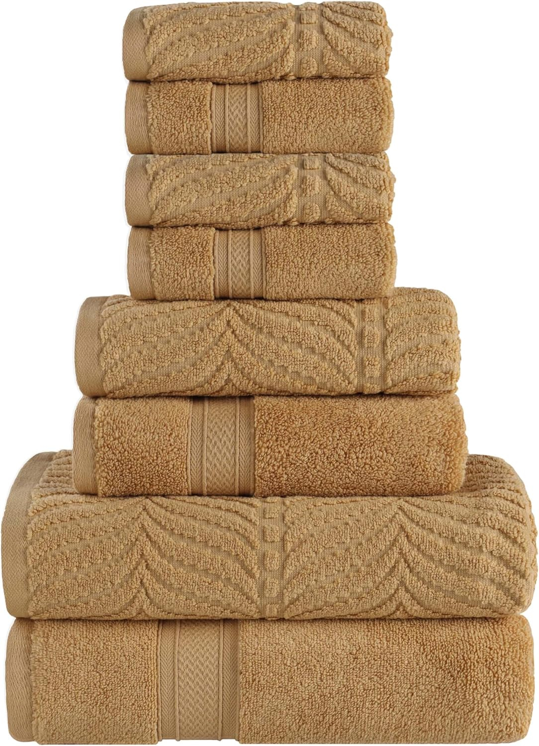 Superior Chevron Zero Twist Cotton 8-Piece Towel Set, Gold