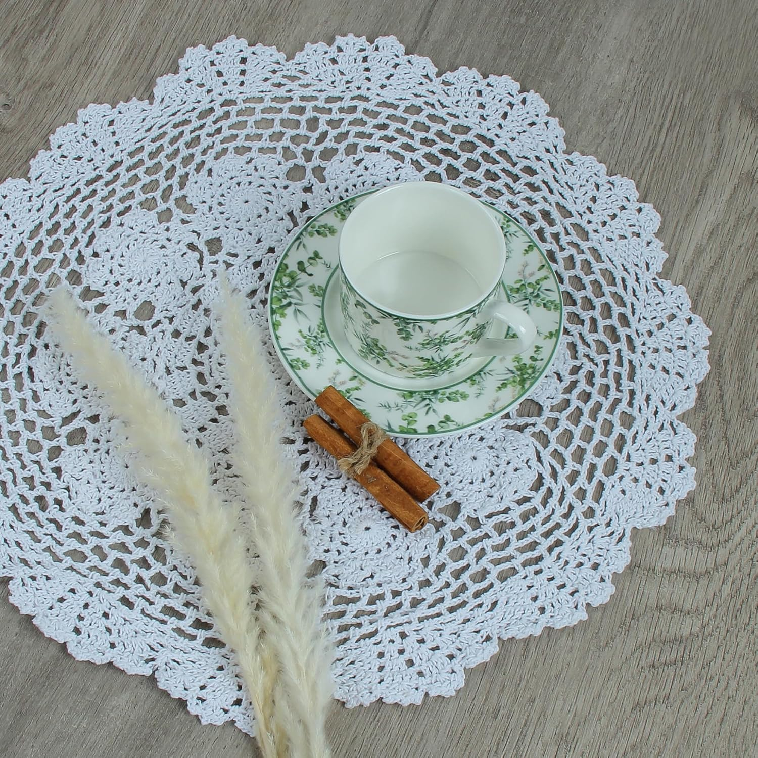 kilofly Handmade Crochet Round Cotton Lace Table Placemats Doilies Value Pack [Set of 4], Lotus, White