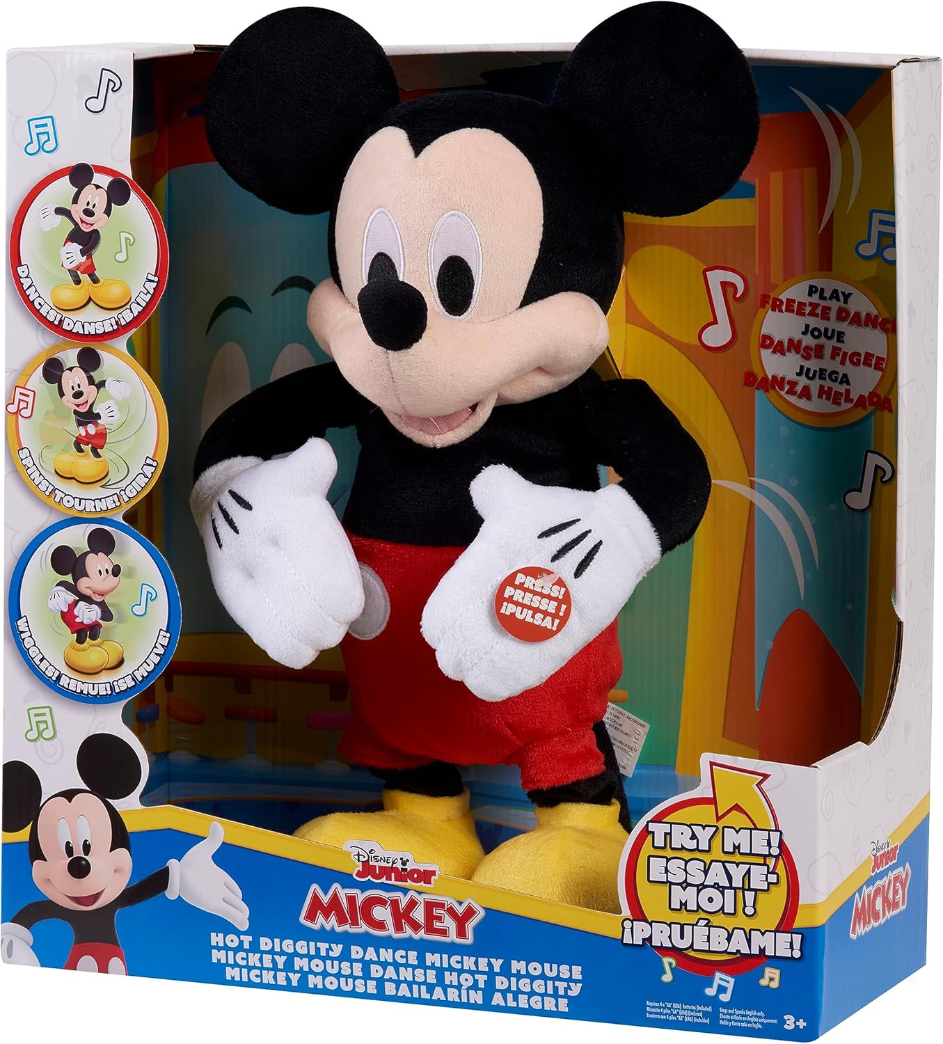 Disney Junior Mickey Mouse Hot Diggity Dance Mickey Feature Plush Stuffed Animal, Motion, Sounds, and Games Baby and Toddler Toys