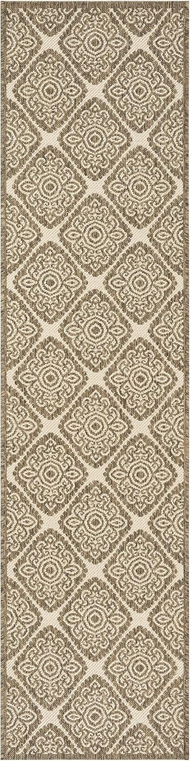 Cream Beige Flat Woven Geometric Synthetic Runner Rug