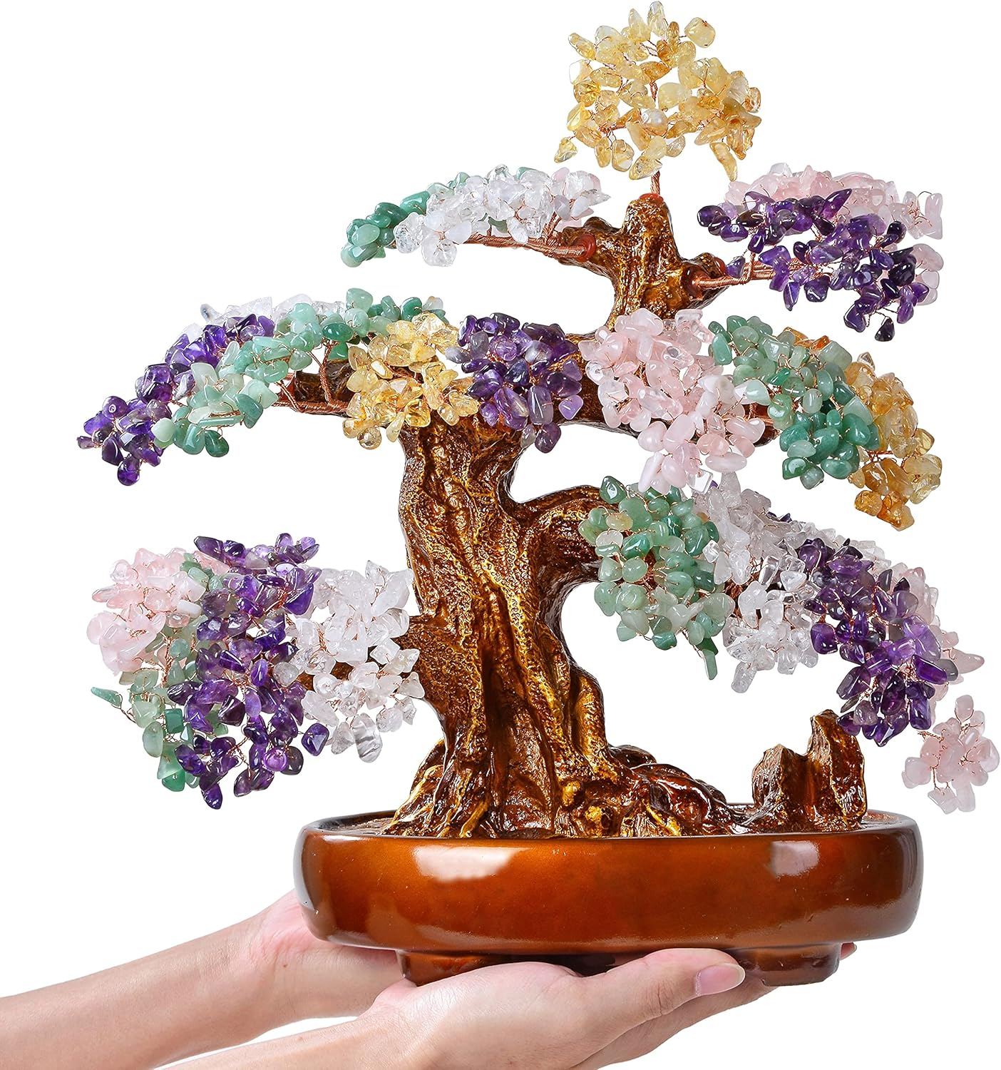 KALIFANO Natural Tree of Life Gemstones (1,251 Count) - Bonsai Feng Shui Chakra Crystal Money Tree for Healing and Luck - 14"