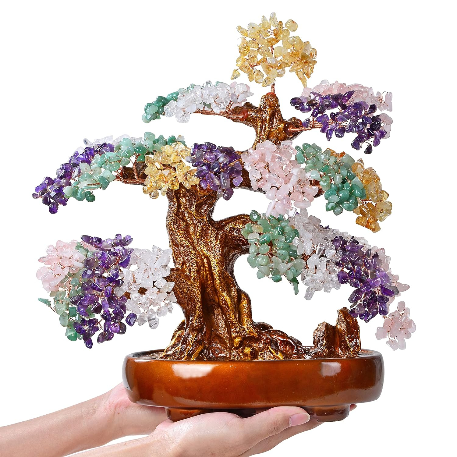 KALIFANO Natural Tree of Life Gemstones (1,251 Count) - Bonsai Feng Shui Chakra Crystal Money Tree for Healing and Luck - 14"