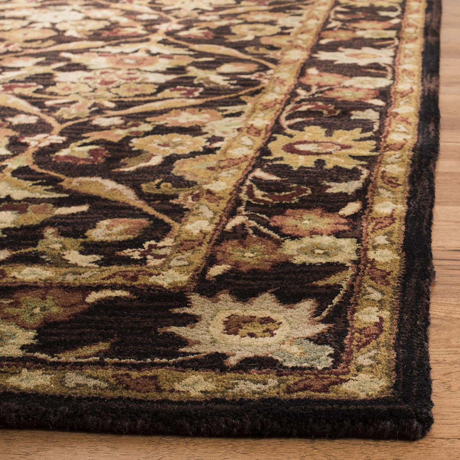SAFAVIEH Antiquity Francine Floral Bordered Wool Area Rug, Dark Plum/Gold, 6' x 9'