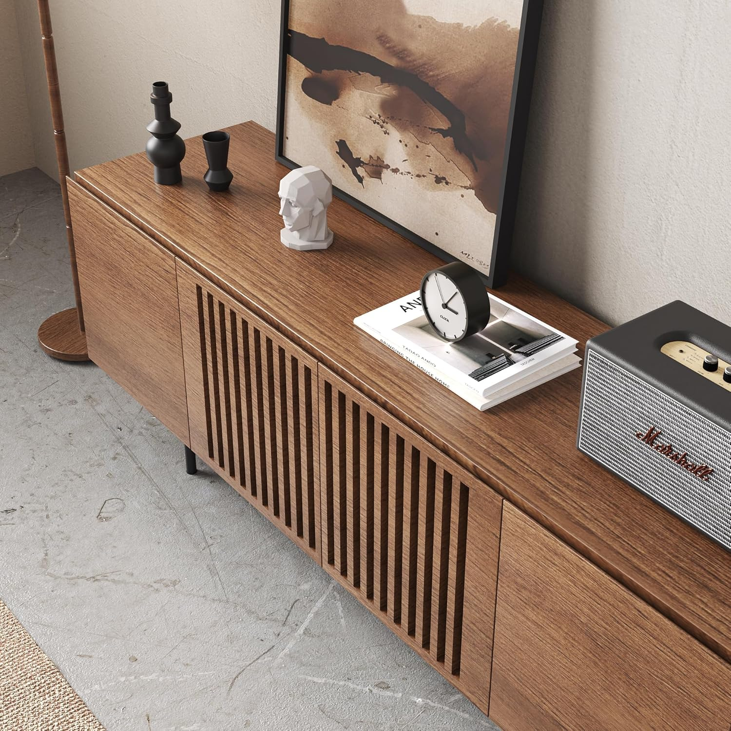Modern Designs by Crafts and Comfort Napoli TV Stand for 55 to 65 Inch Television - Mid Century Entertainment and Console Center with Storage, Great for Living Room - Brown