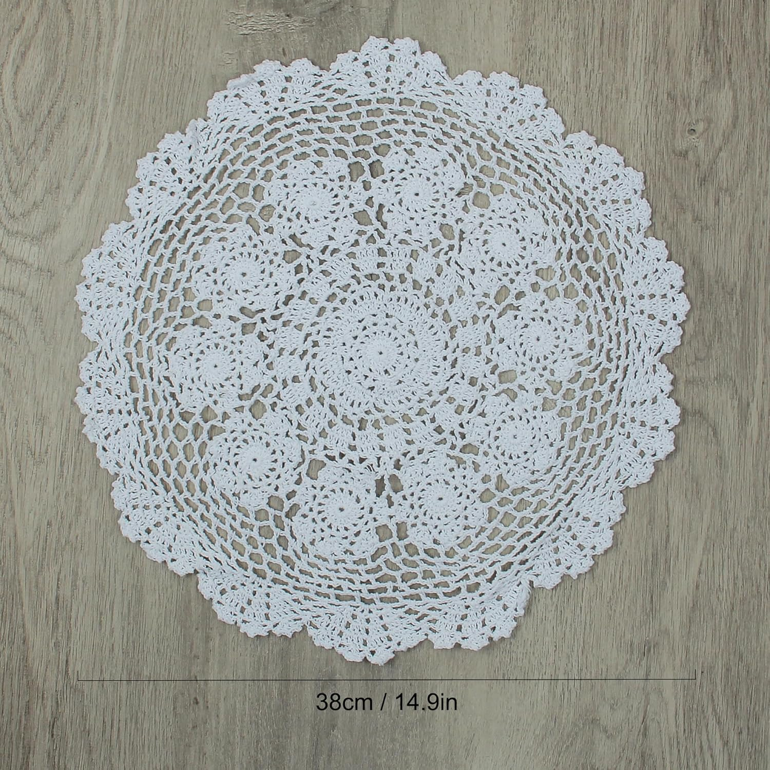 kilofly Handmade Crochet Round Cotton Lace Table Placemats Doilies Value Pack [Set of 4], Lotus, White