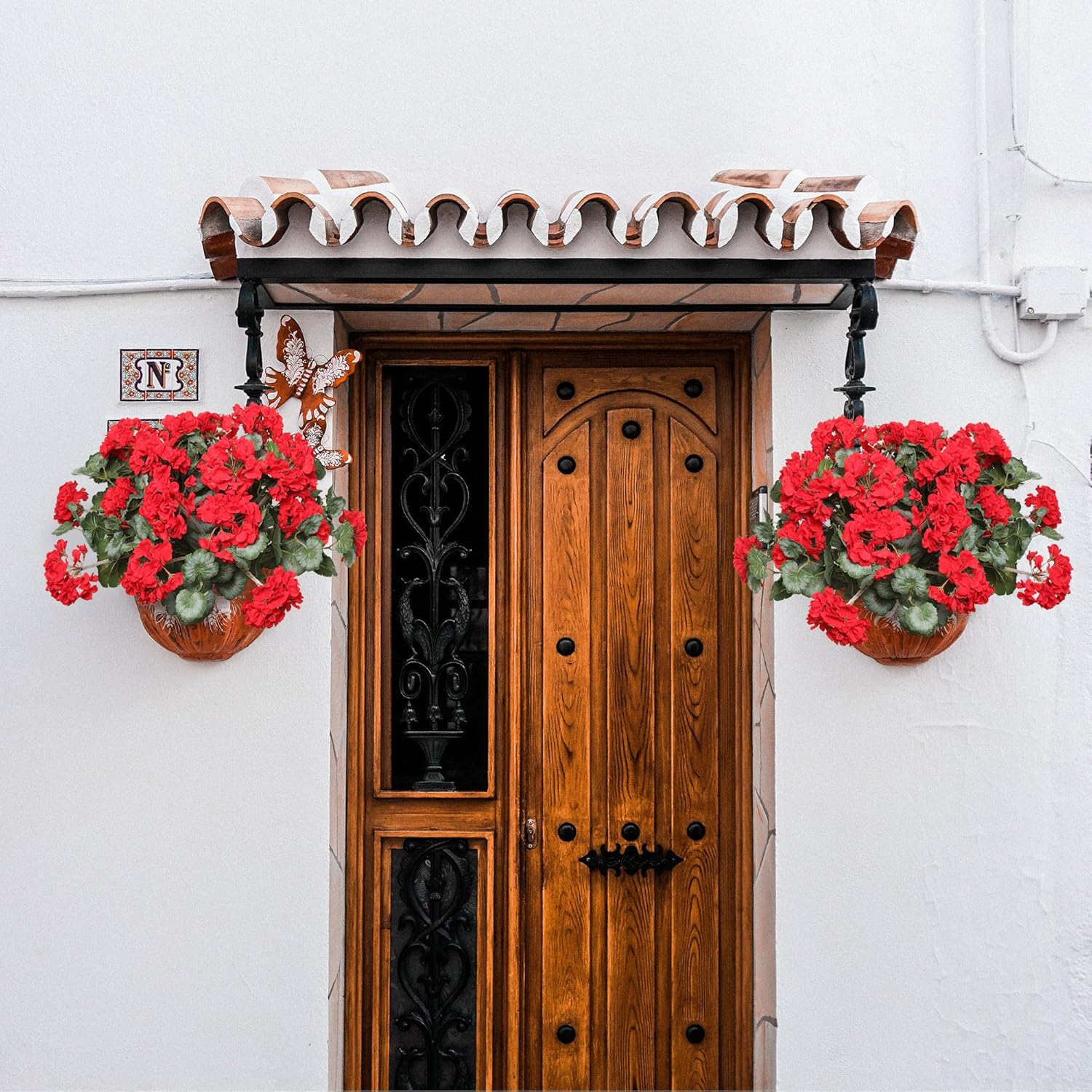 18-inch UV Resistant Red Artificial Geranium Bush for Indoor/Outdoor Decor