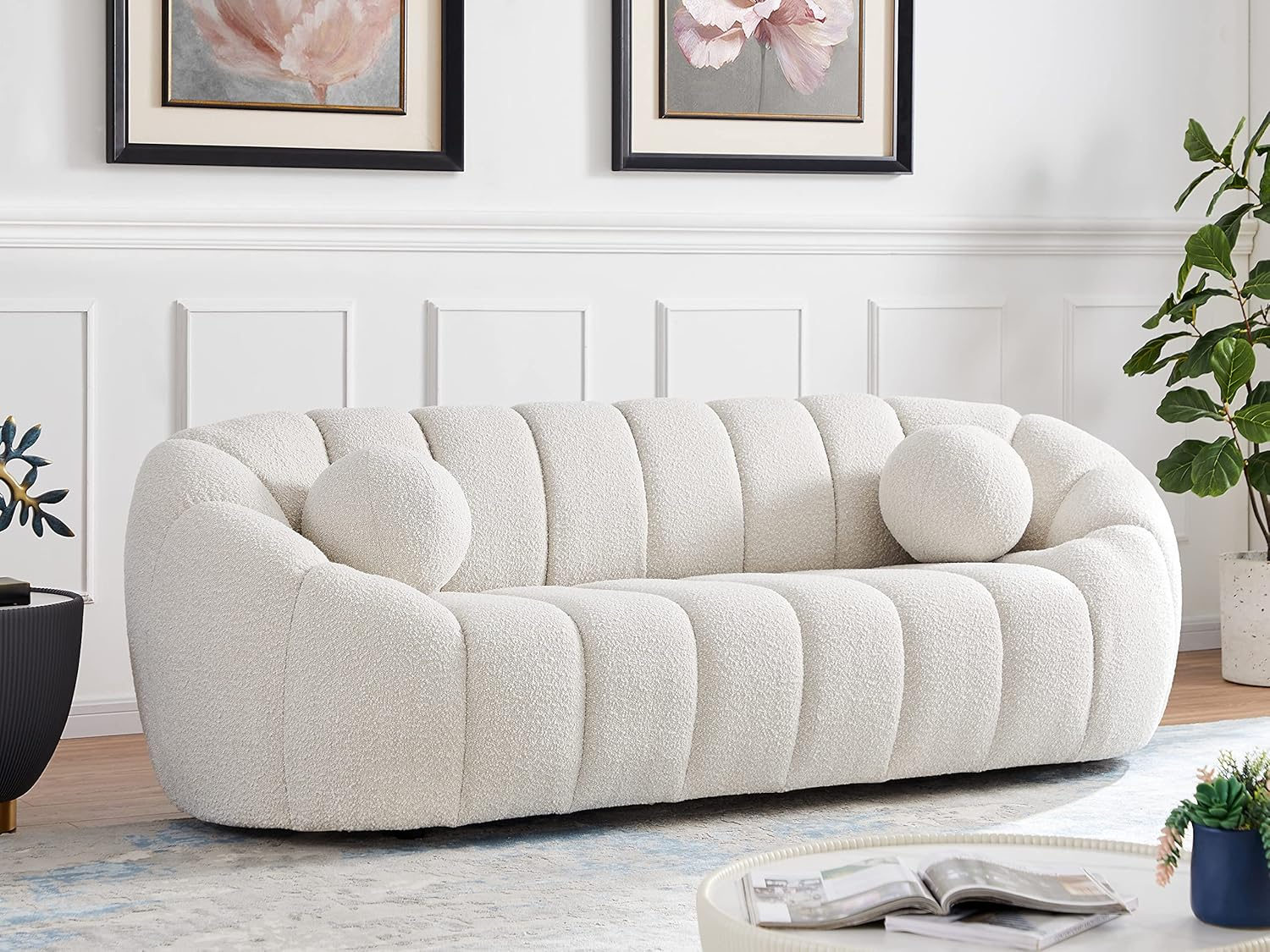 Meridian Furniture Elijah Green Boucle Fabric Sofa