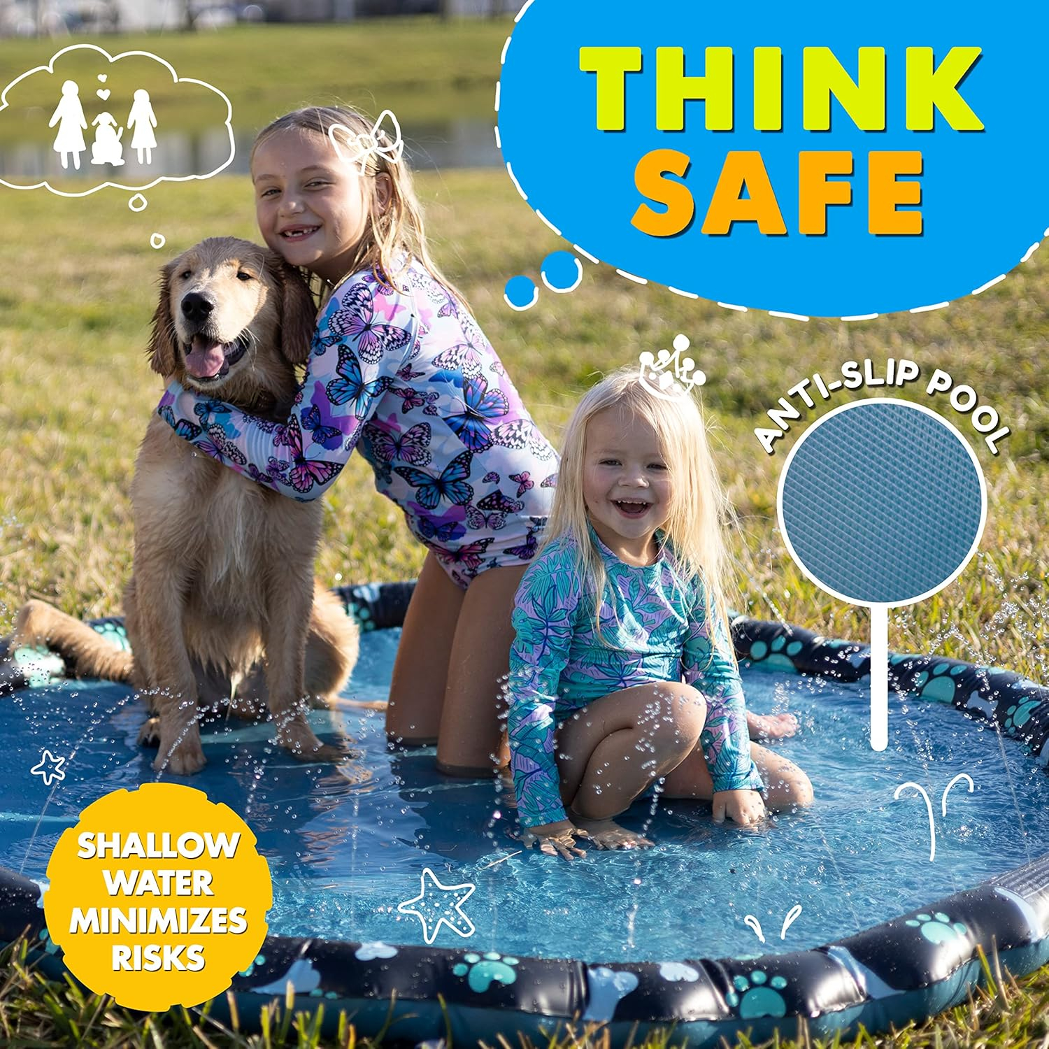 SplashEZ Non Slip Splash Pad for Kids & Dogs, 69’’ Extra Large Splash Pad Sprinkler for Kids, Dog Water Summer Toys - Great Outdoor Toys for Toddlers 1-3 & Children Ages 4-8, Baby Pool for Backyard