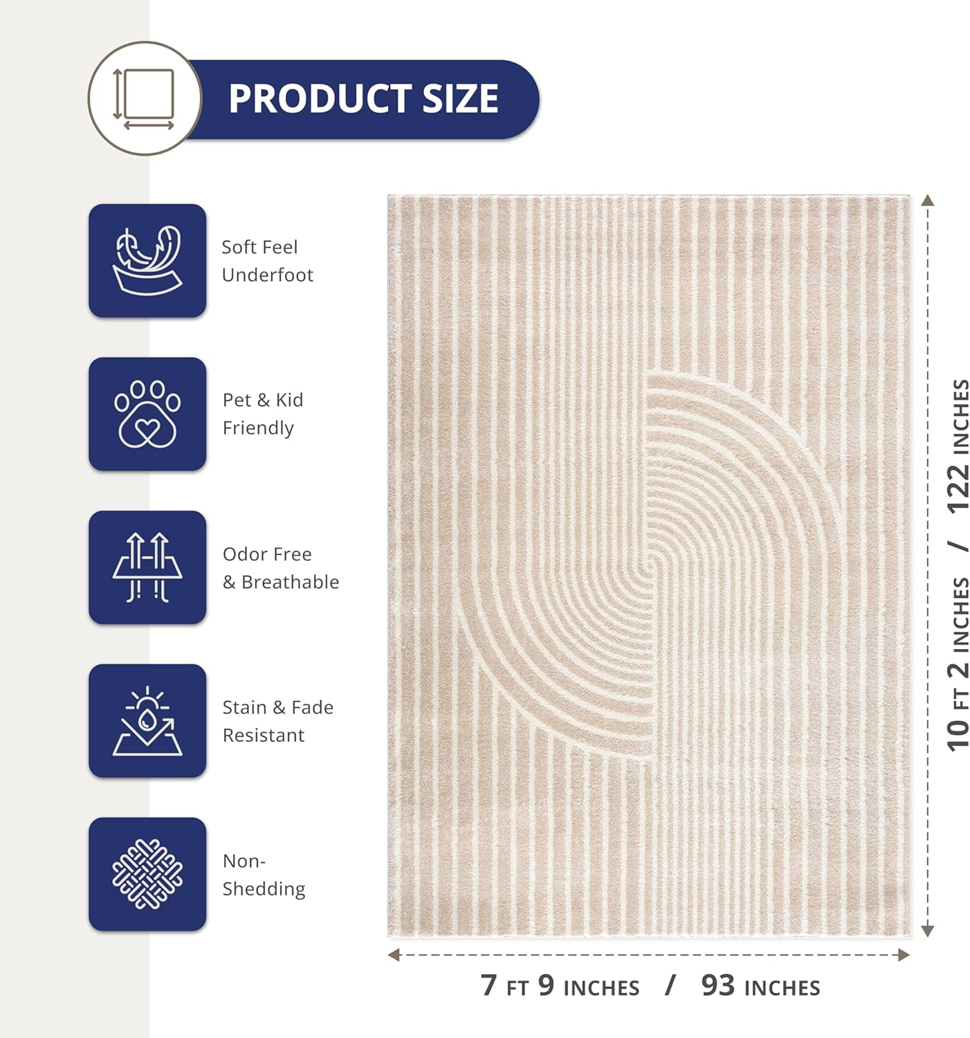 Abani Nuevo Collection Area Rug Mid Century Modern Bedroom Living Room Decor Floor Rug 8 x 10 Cream