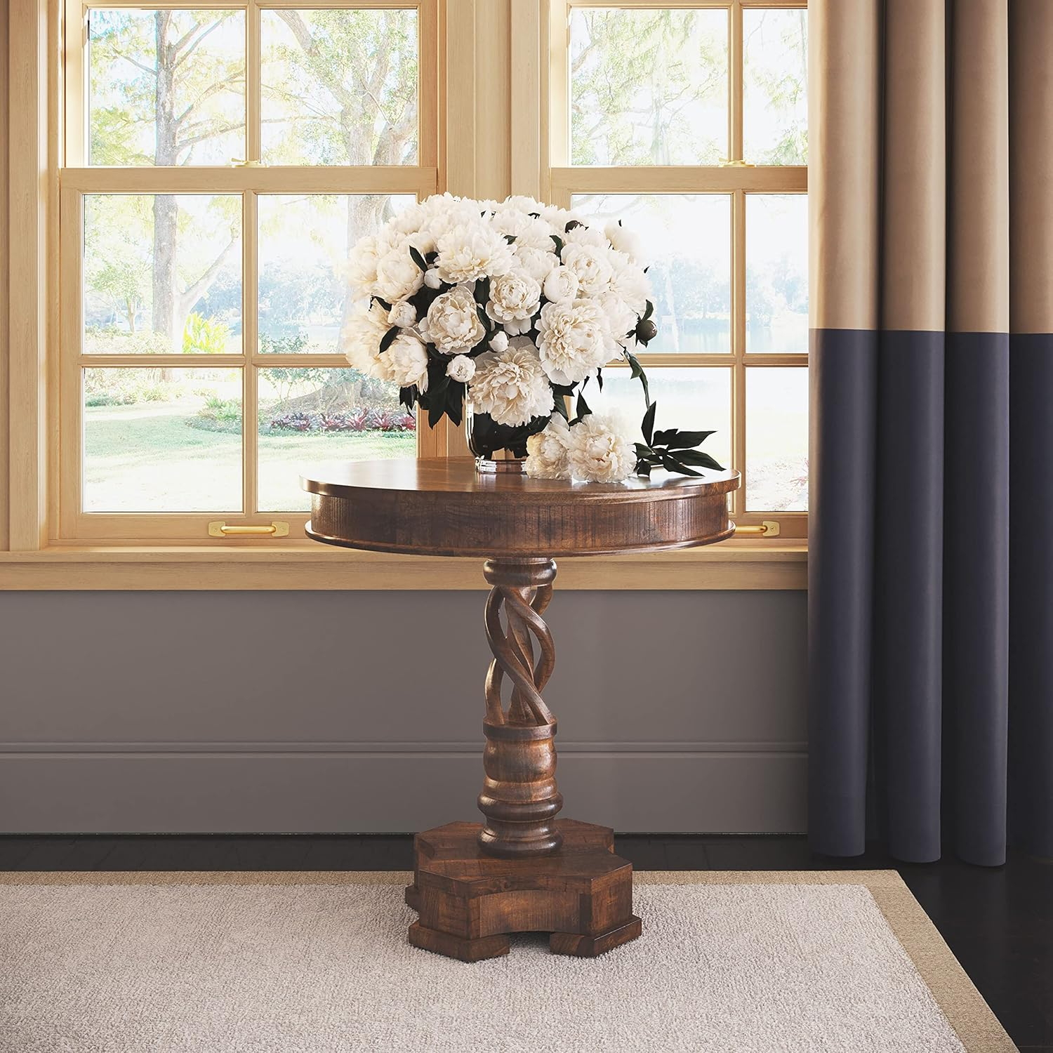 Jofran Global Archive Hand Carved Solid Mango Wood Pedestal Table