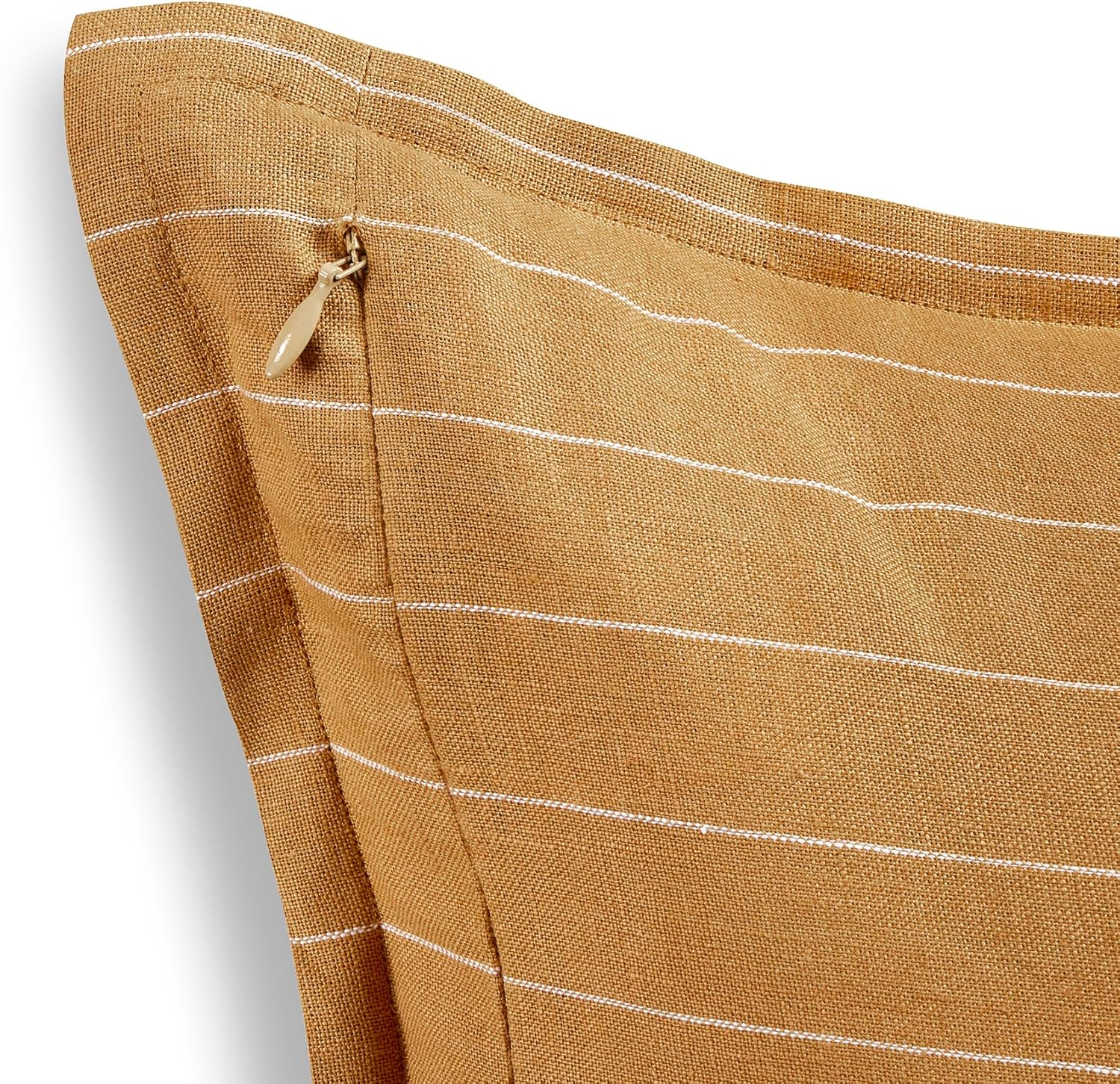 Solino Home Linen Pillow Cover 20 x 20 Inch - 100% European Flax Camel and White Decorative Throw Pillow Case with Invisible Zipper - Santa Barbara, Accent Cushion Cover for Couch, Sofa, Bed, Chair