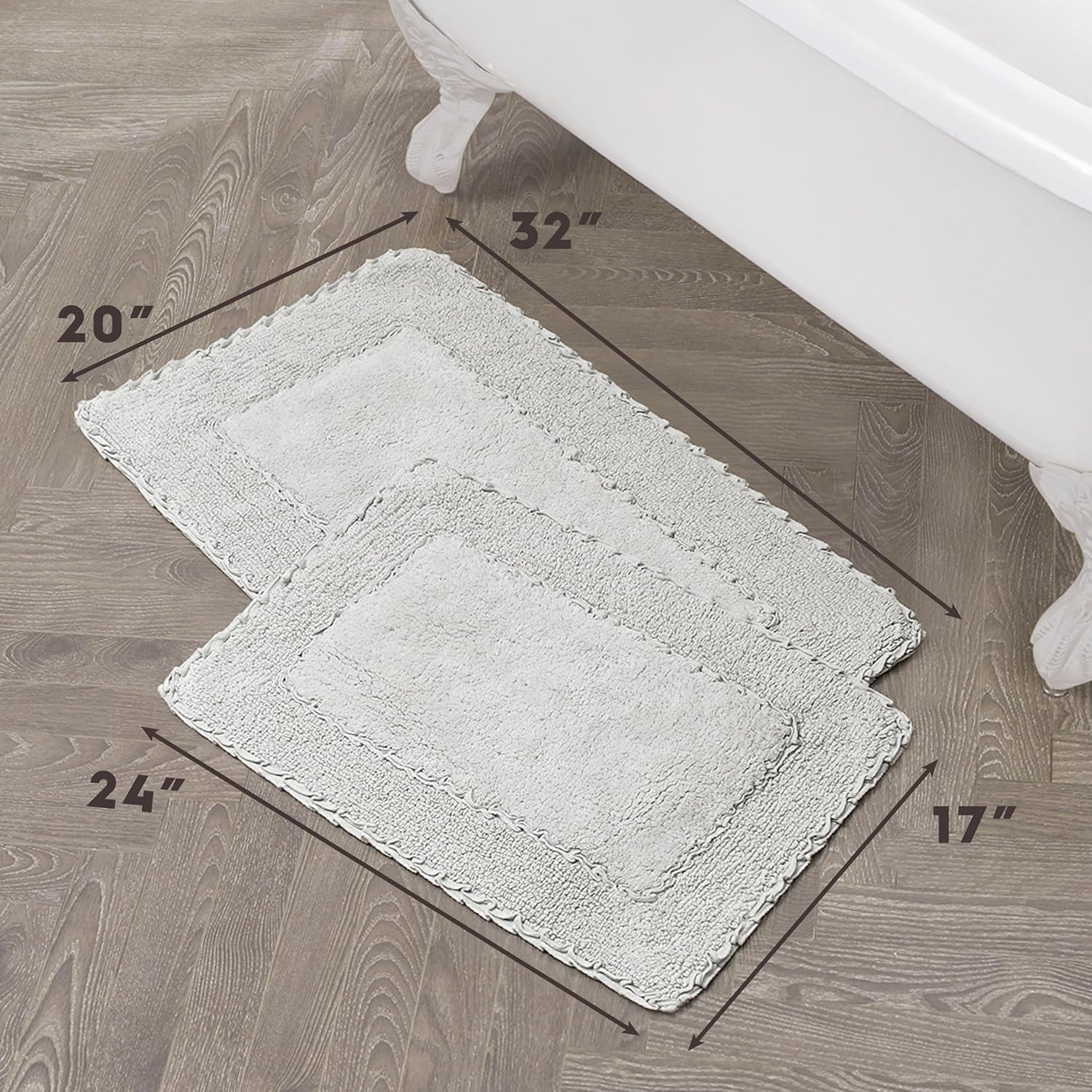 Laura Ashley Ruffle Cotton 2-Piece Bath Rug Set, Light Gray