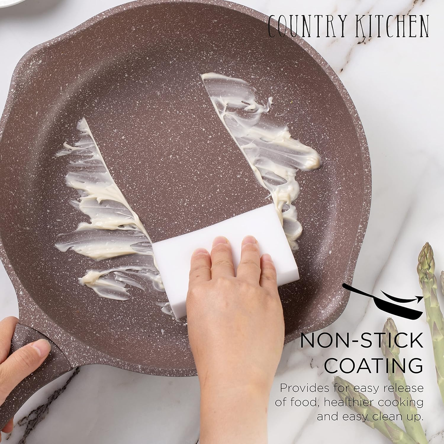 Chocolate Brown Non-Stick Cast Aluminum Cookware Set with Glass Lids, 6 Pc.