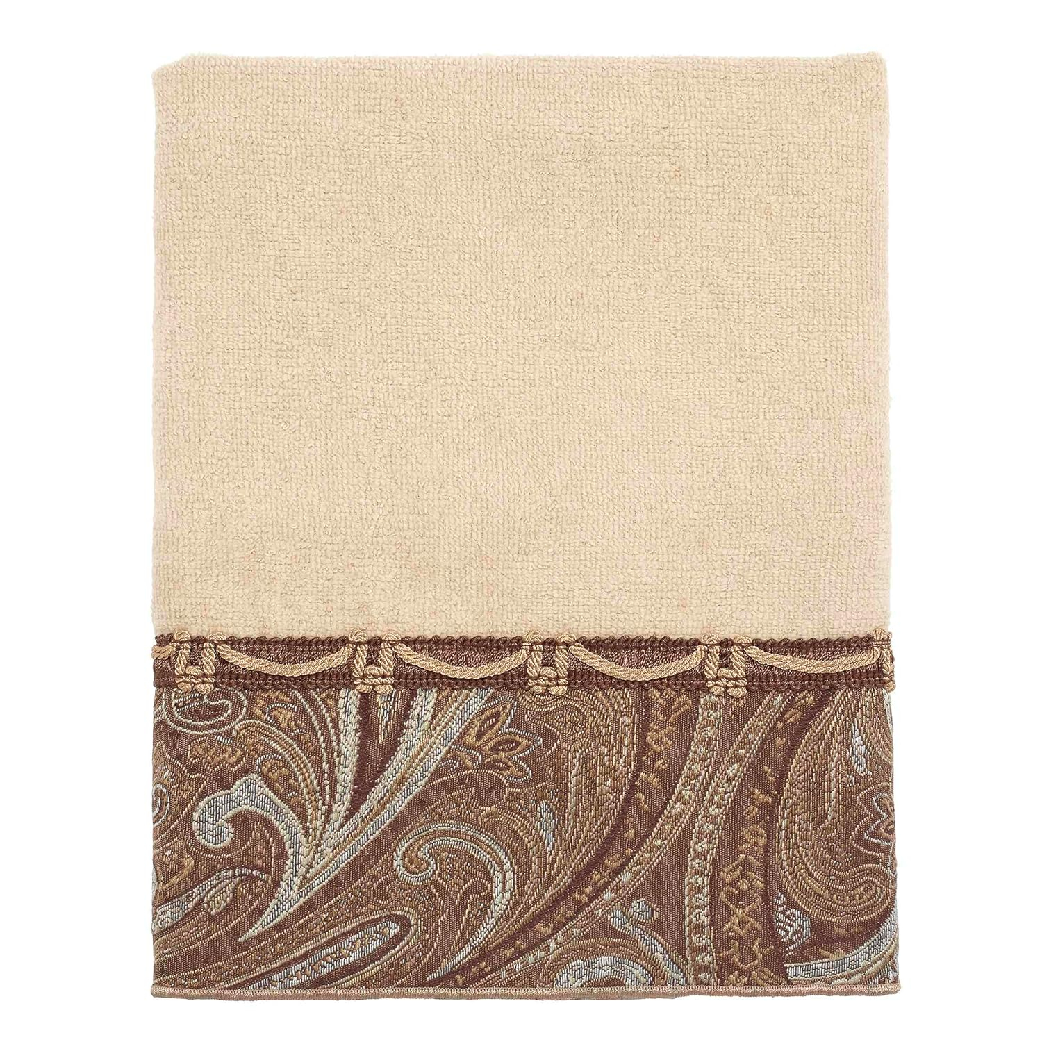 Ivory and Brown Paisley Cotton Hand Towel Set