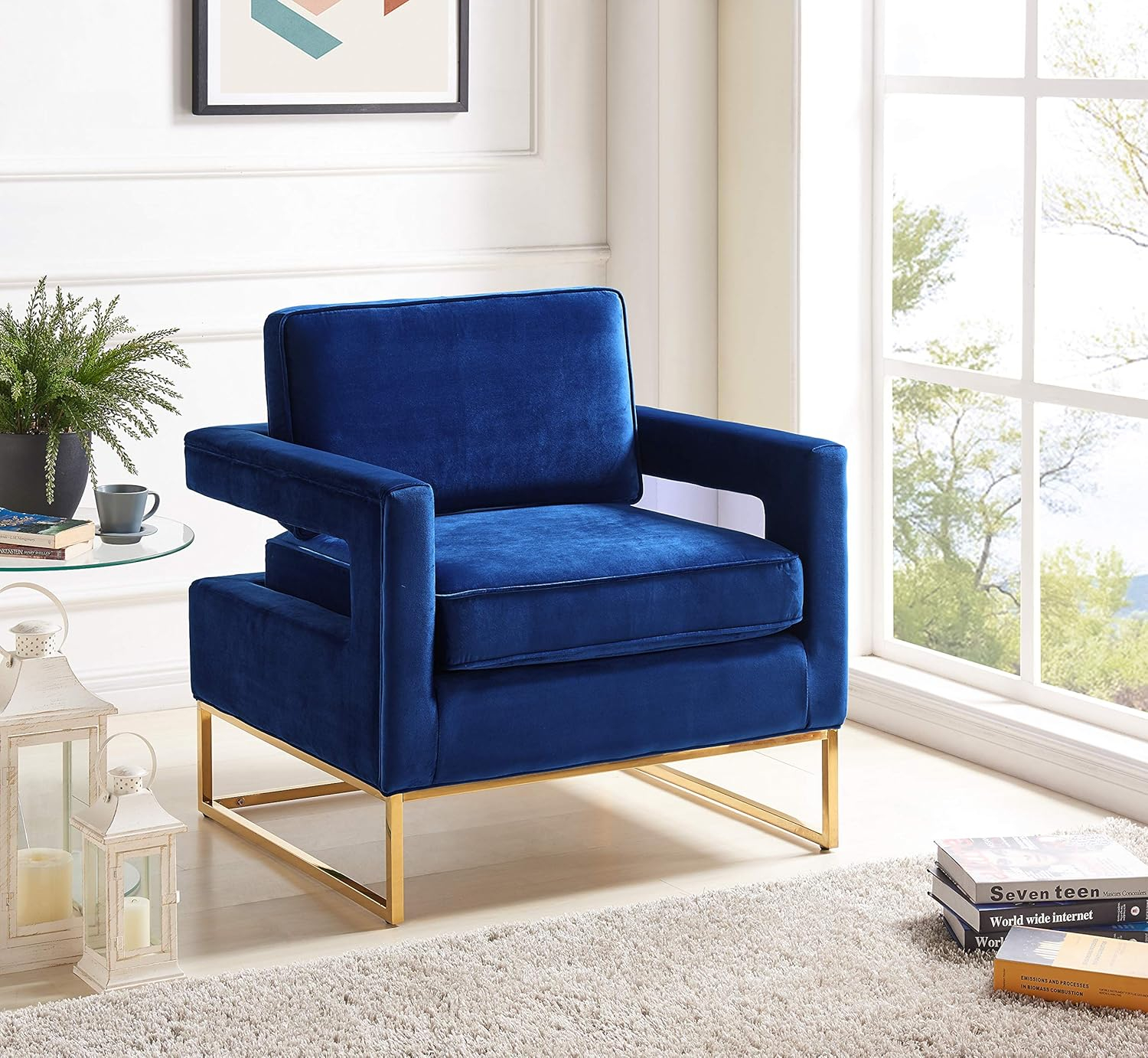 Meridian Furniture Noah Navy Velvet Accent Chair with Gold Iron Base